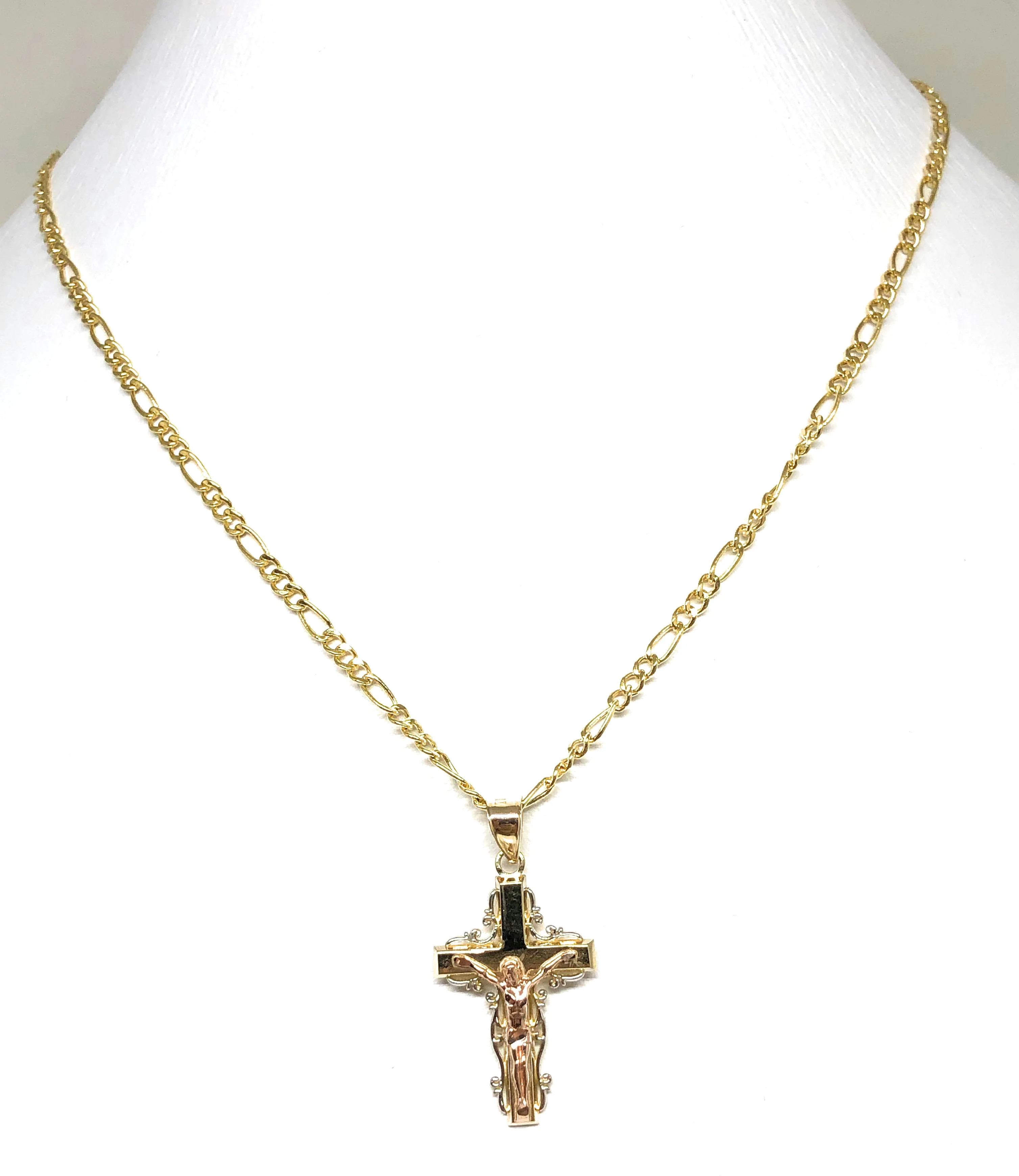 14k Solid Gold Yellow & Rose 2-Tone Jesus Cross Crucifix Pendant Necklace - Image 7