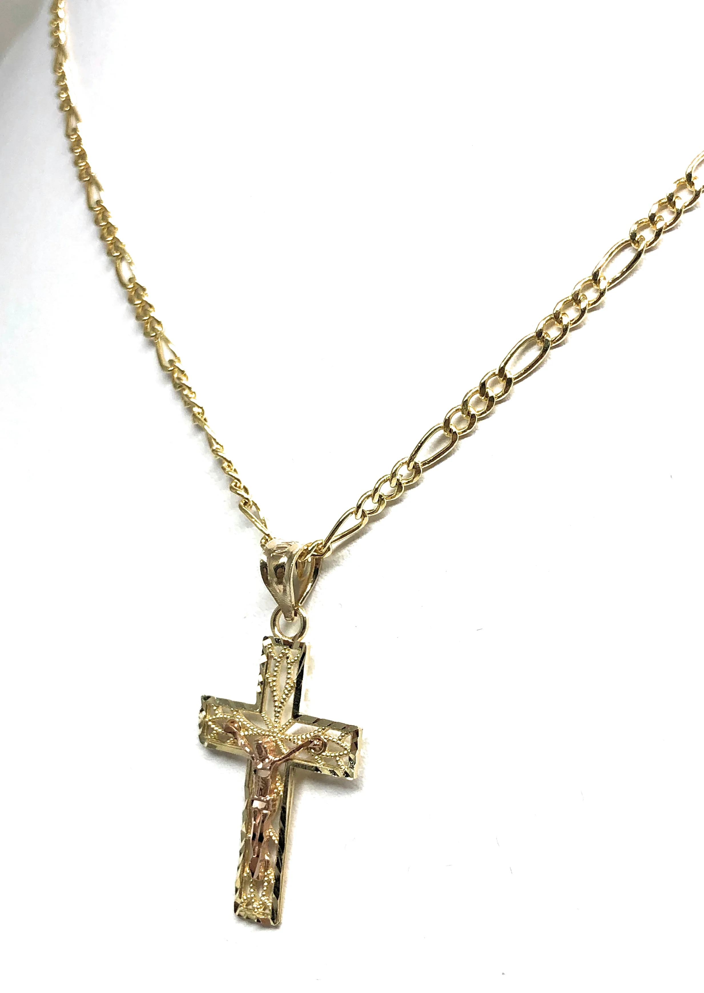 14k Solid Gold Yellow & Rose 2-Tone Jesus Cross Crucifix Pendant Necklace - Image 5