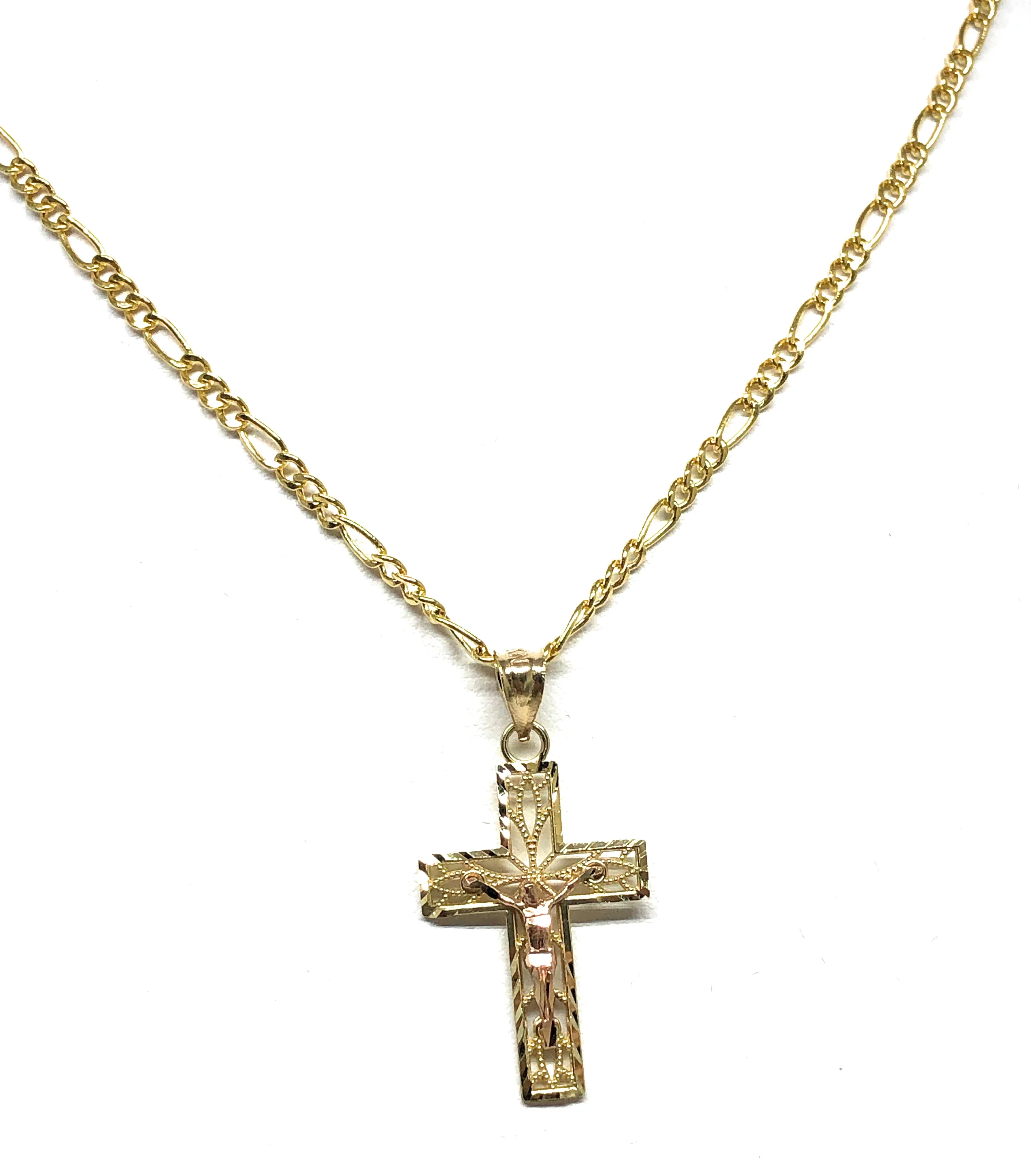 14k Solid Gold Yellow & Rose 2-Tone Jesus Cross Crucifix Pendant Necklace - Image 6