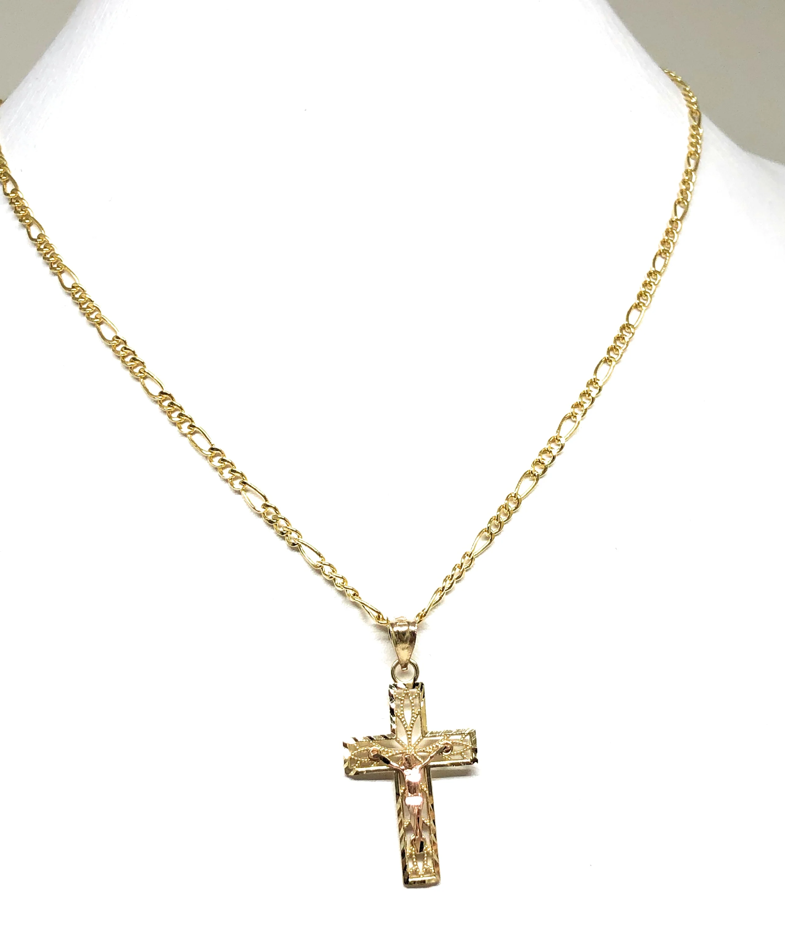 14k Solid Gold Yellow & Rose 2-Tone Jesus Cross Crucifix Pendant Necklace - Image 7