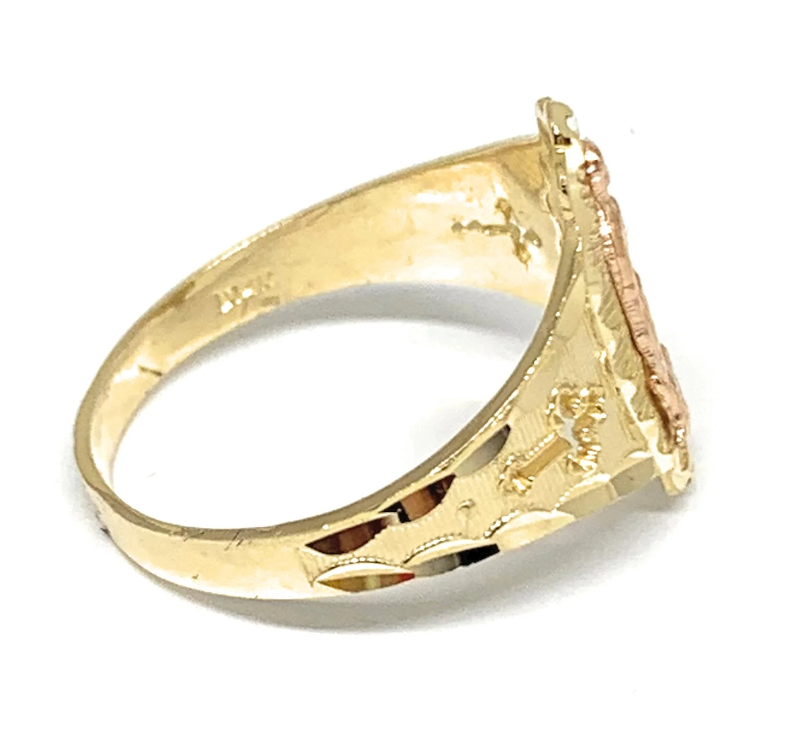 14k Solid Gold Yellow & Rose Gold Classic Virrgin Mary Ring - Image 2