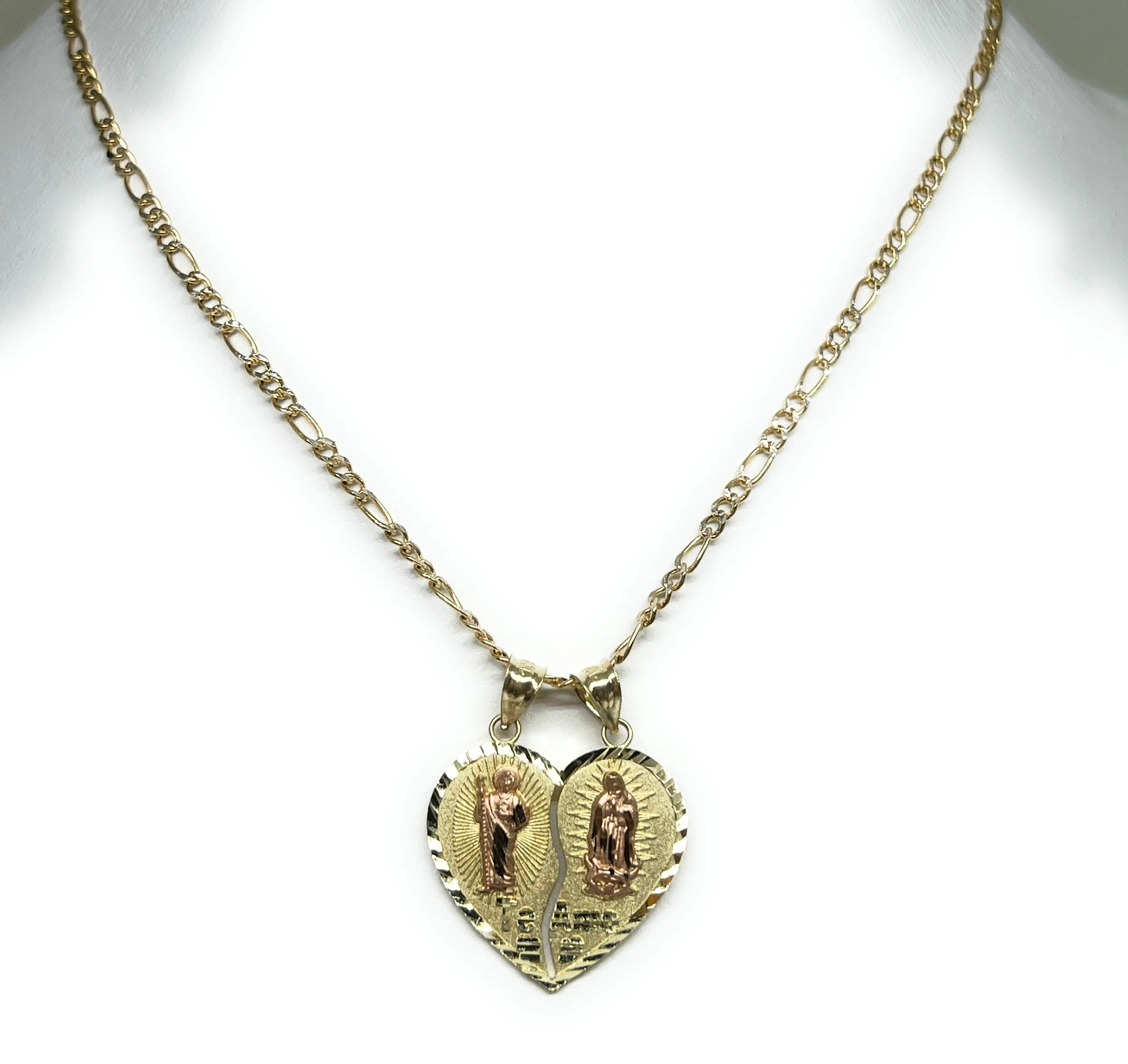 14k Solid Gold Yellow & Rose Gold Double Virrgin Mary & Sann Judas Heart Split Pendant - Image 4