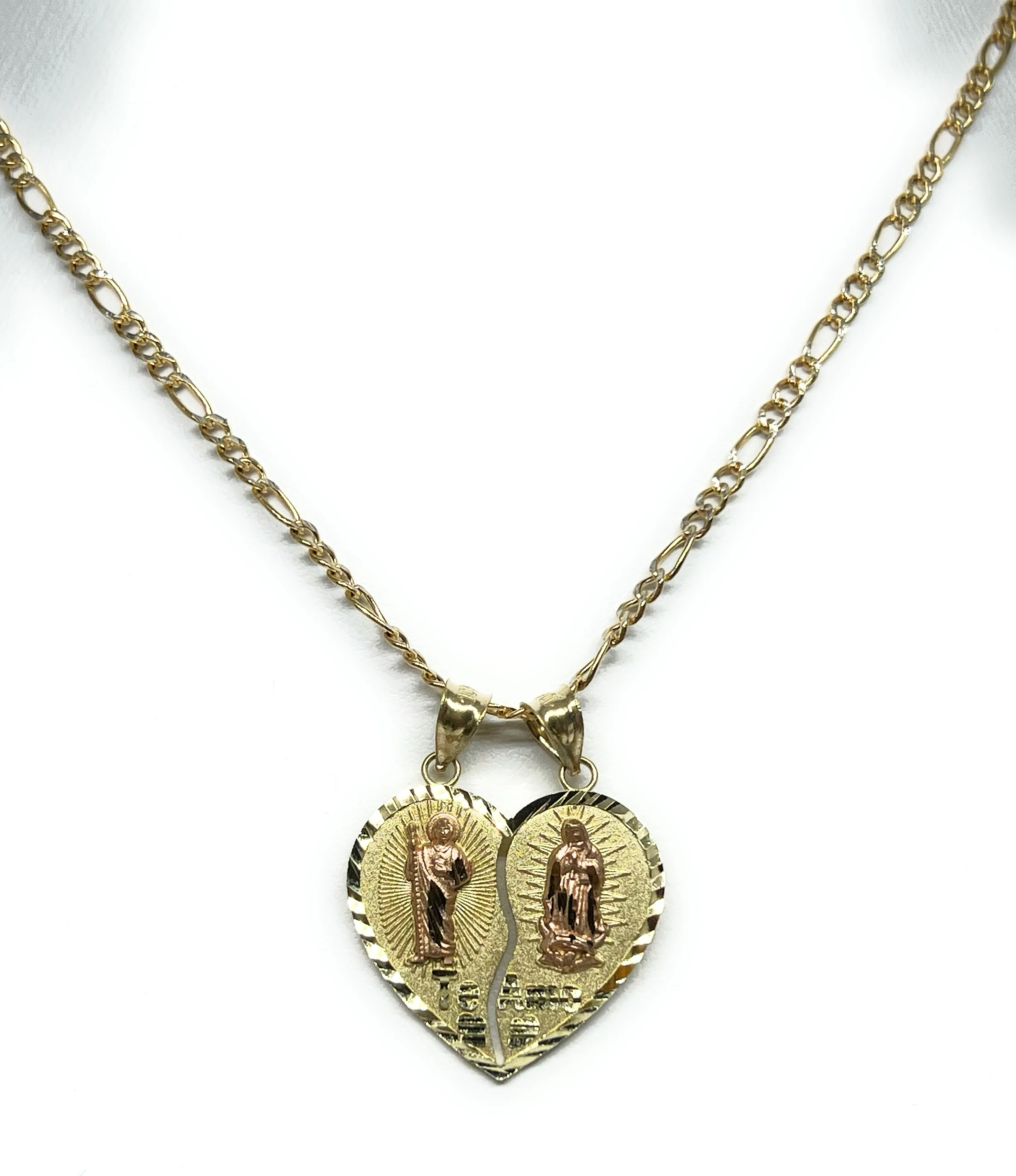 14k Solid Gold Yellow & Rose Gold Double Virrgin Mary & Sann Judas Heart Split Pendant - Image 5