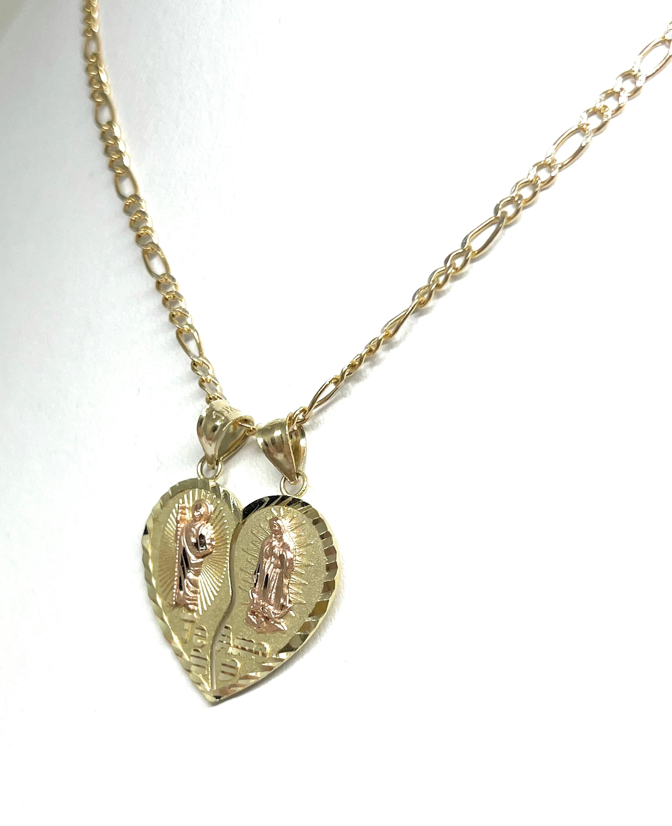 14k Solid Gold Yellow & Rose Gold Double Virrgin Mary & Sann Judas Heart Split Pendant - Image 6