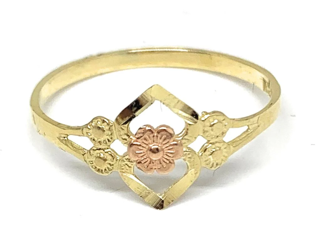 14k Solid Gold Yellow & Rose Gold Flower Ring