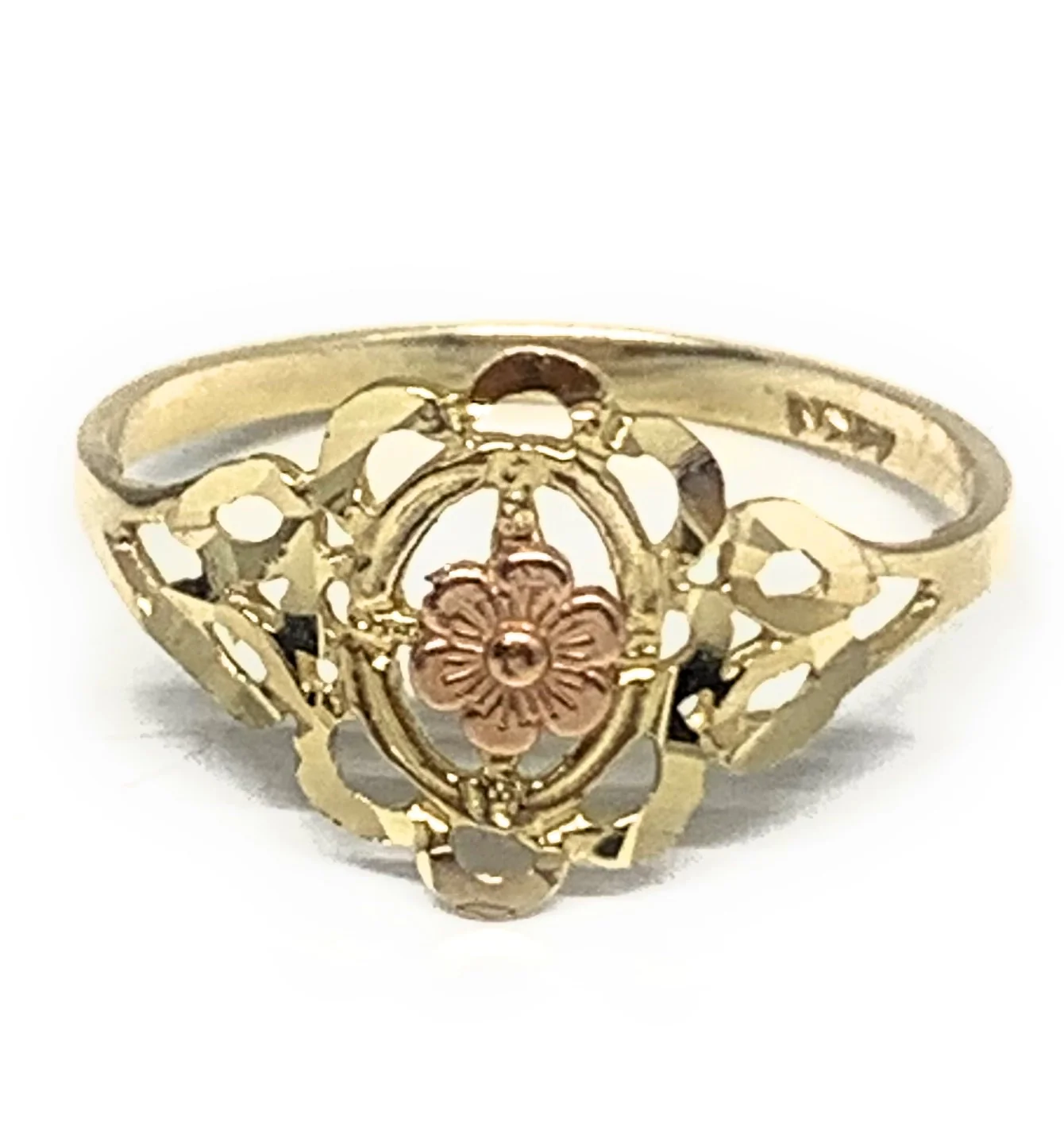 14k Solid Gold Yellow & Rose Gold Flower Ring