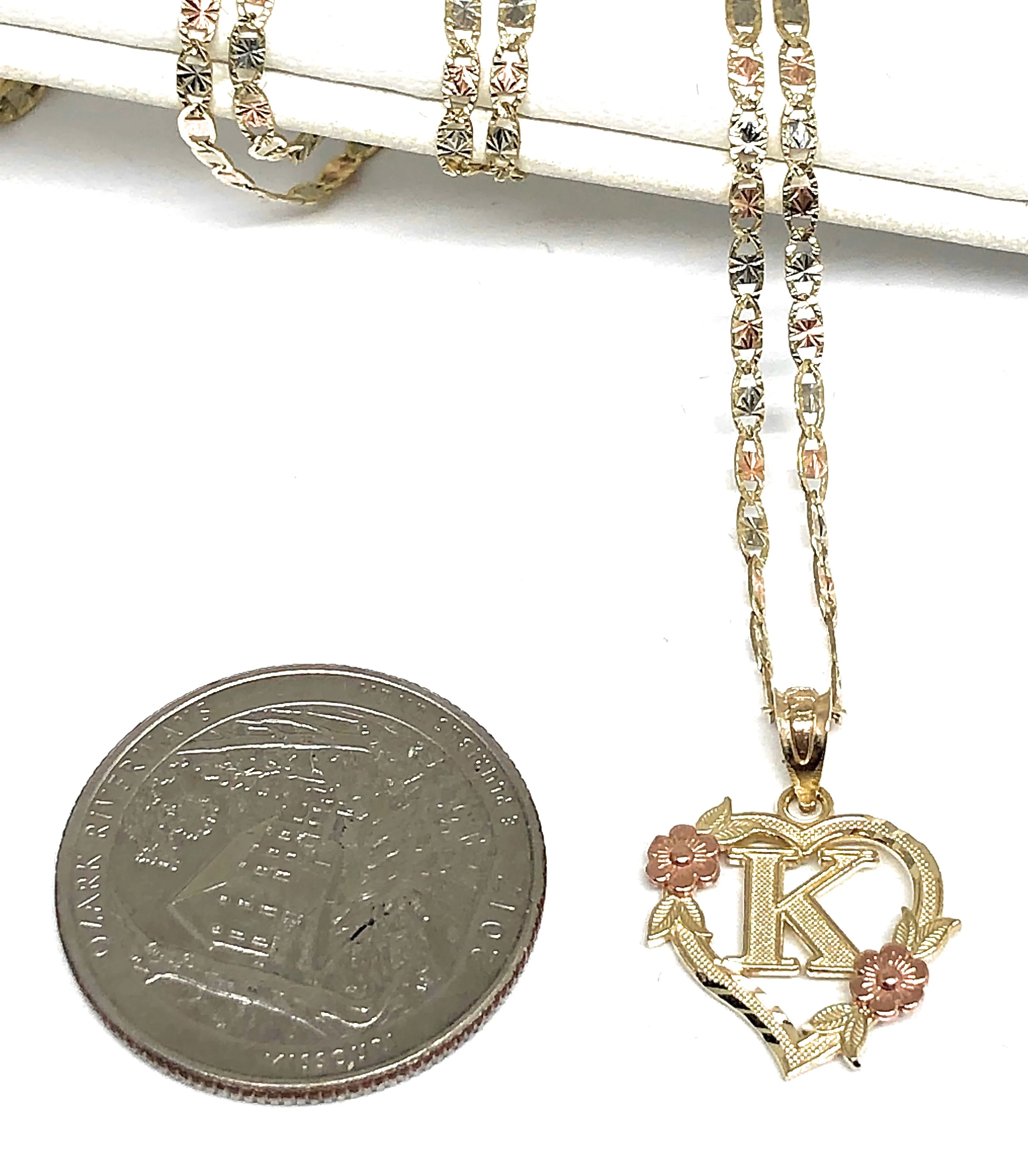 10k Solid Gold Yellow & Rose Gold Heart CUSTOMIZED Initial Letter Pendant - Image 3