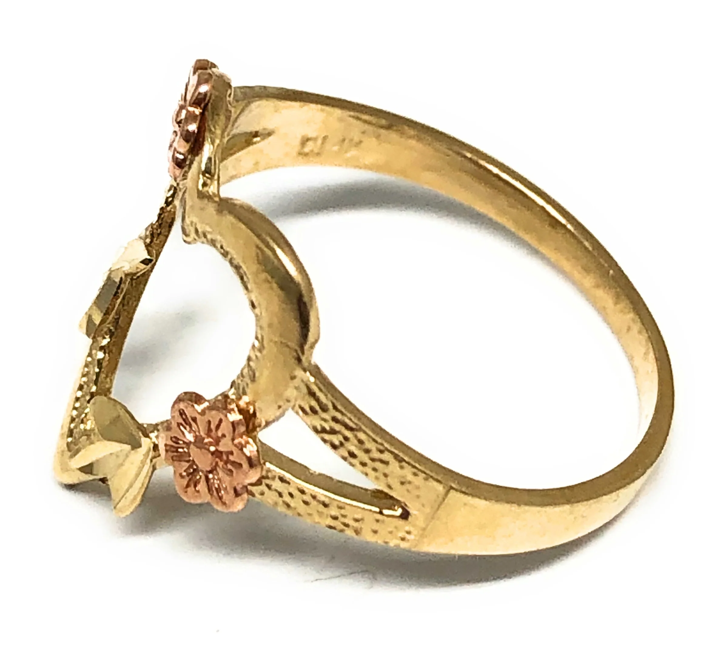 14k Solid Gold Yellow & Rose Gold Heart Flower Ring - Image 2