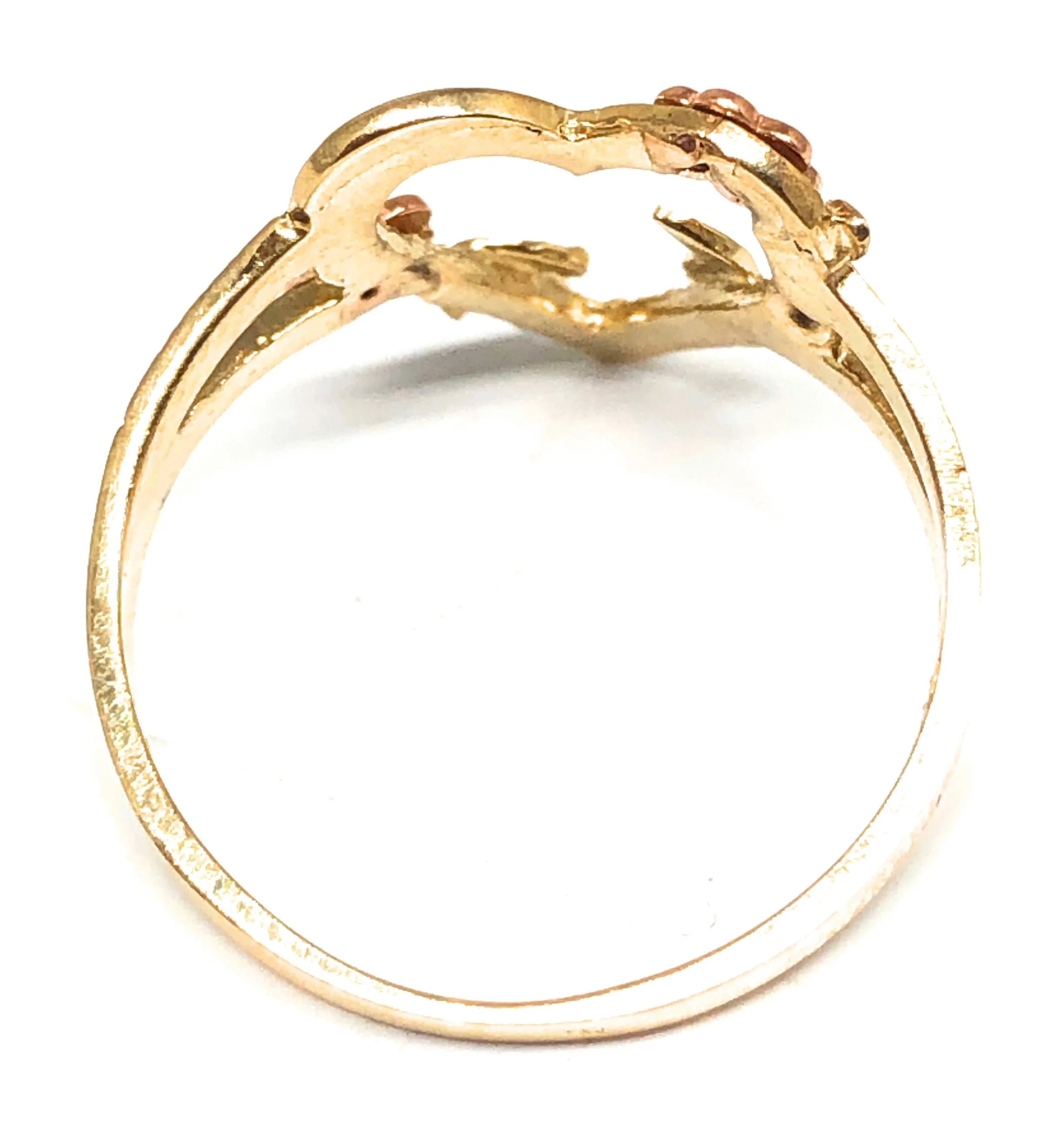 14k Solid Gold Yellow & Rose Gold Heart Flower Ring - Image 3