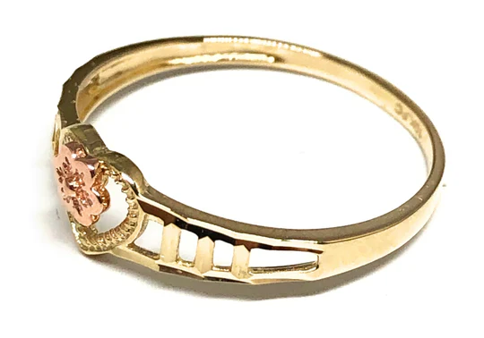 14k Solid Gold Yellow & Rose Gold DAINTY Heart Flower Ring (FC 174) - Image 2