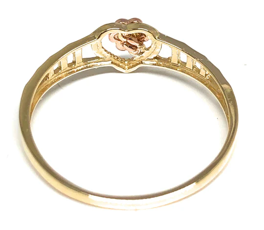 14k Solid Gold Yellow & Rose Gold DAINTY Heart Flower Ring (FC 174) - Image 3