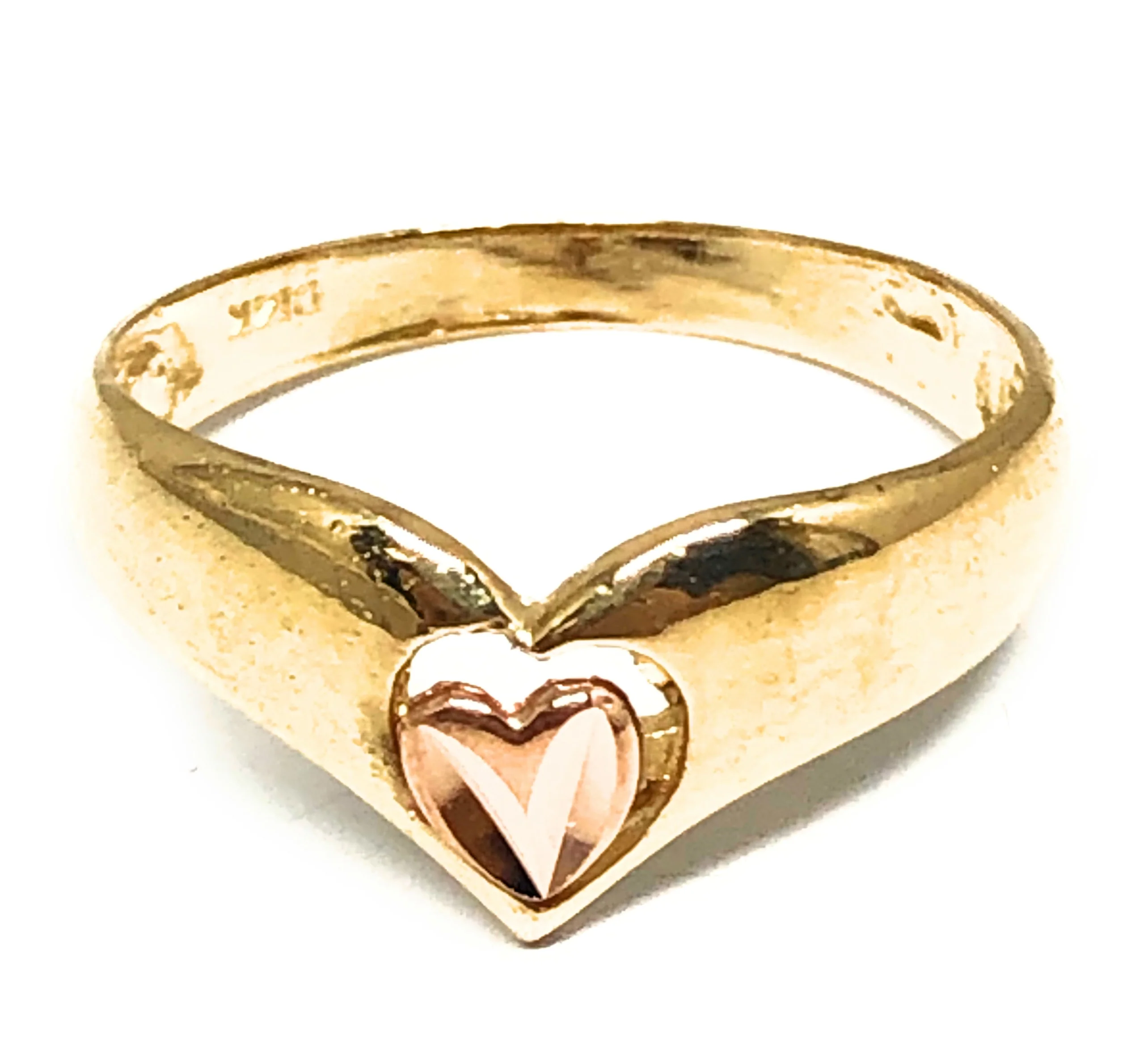 14k Solid Gold Yellow & Rose Gold Heart Ring