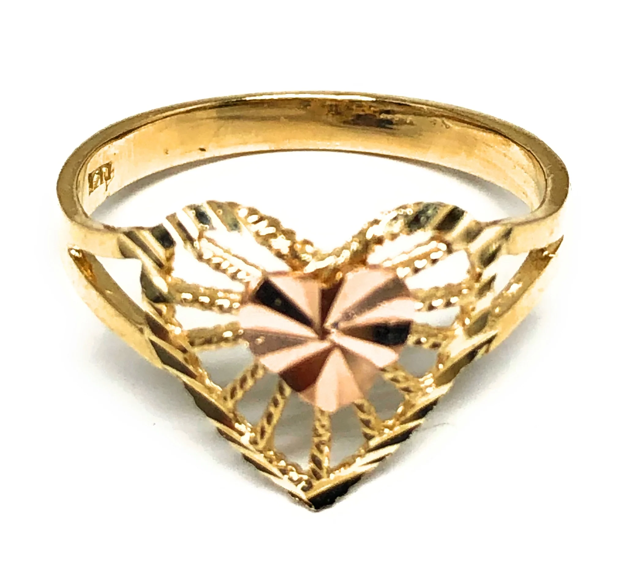 14k Solid Gold Yellow & Rose Gold Heart Ring