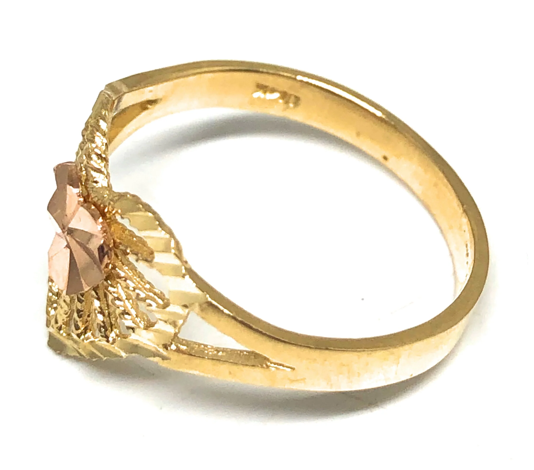 14k Solid Gold Yellow & Rose Gold Heart Ring - Image 2
