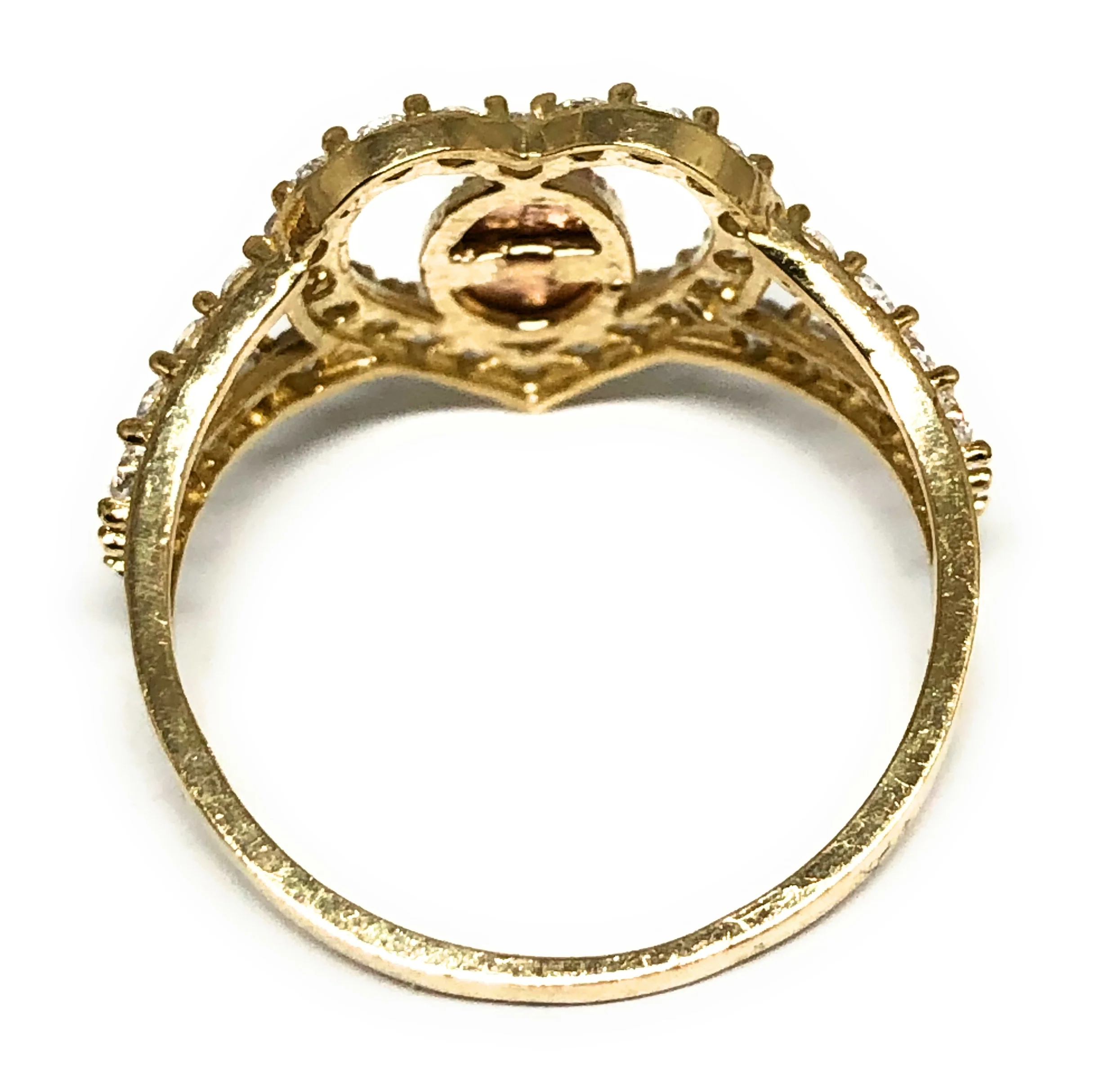 14k Solid Gold Yellow & Rose Gold Heart Virrgin Mary CZ Ring - Image 3