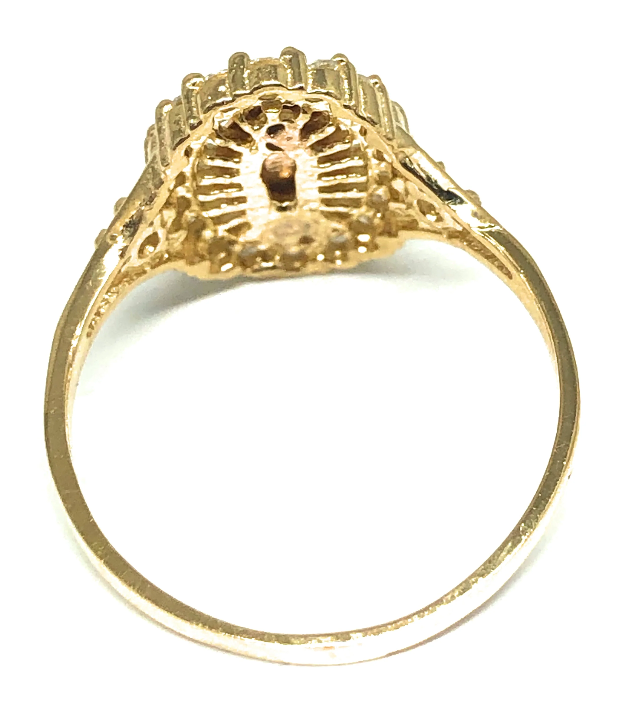 14k Solid Gold Yellow & Rose Gold Round Virrgin Mary CZ Ring - Image 3