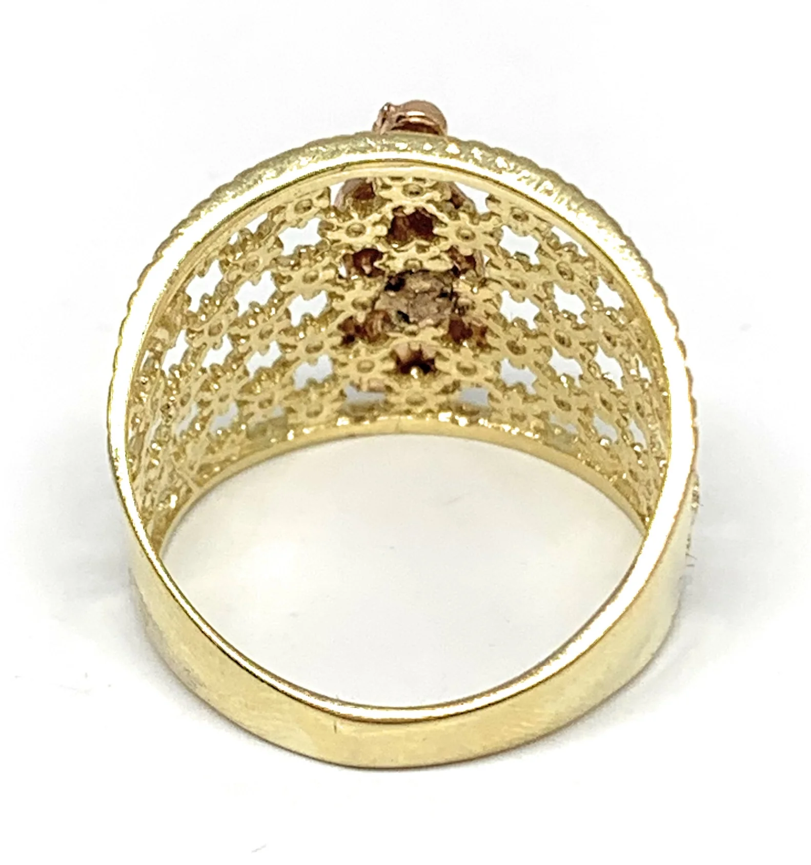 14k Solid Gold Yellow & Rose Gold Virrgin Mary Criss-Cross Ring - Image 3