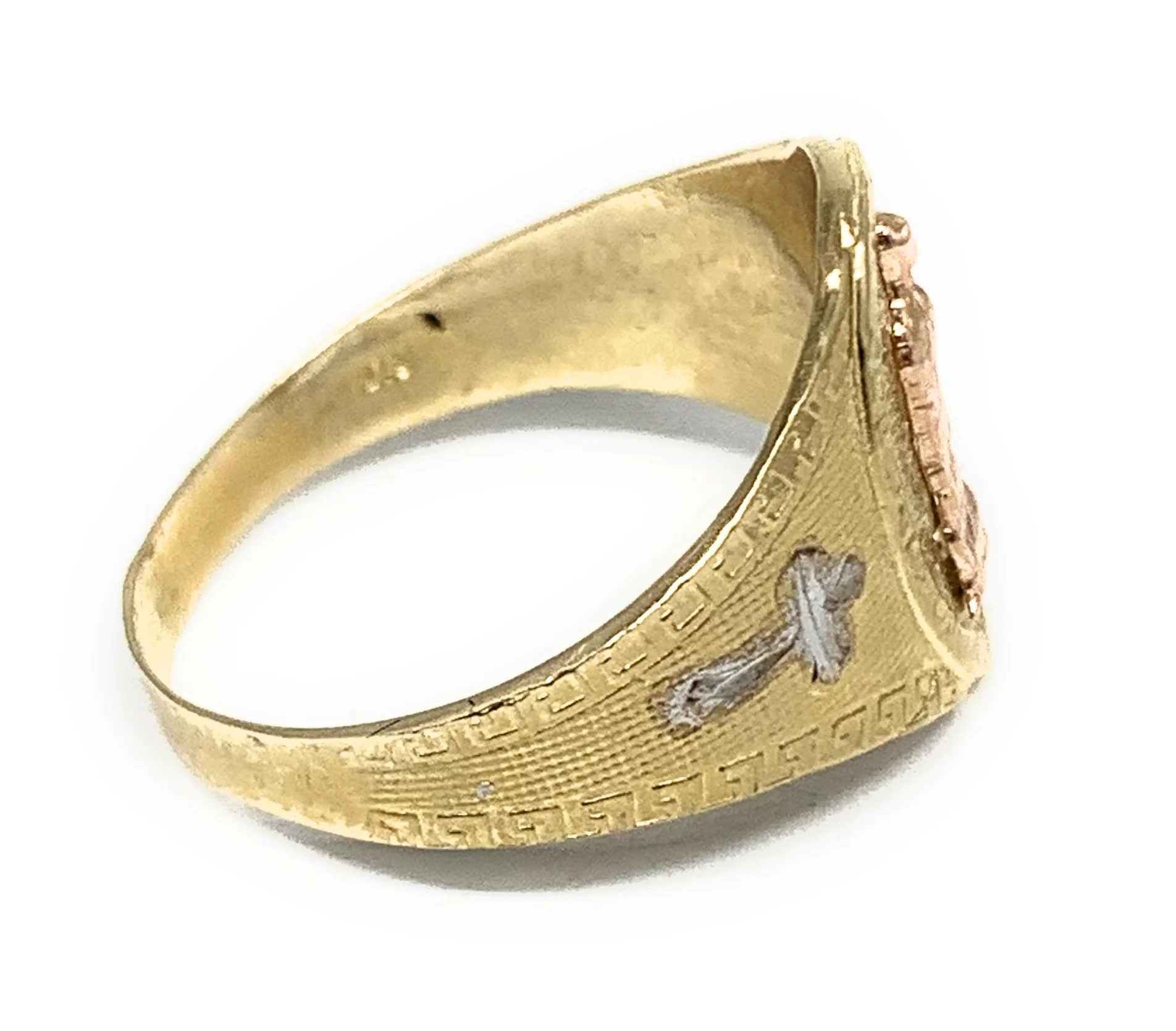 14k Solid Gold Yellow & Rose Gold Virrgin Mary Cross Ring - Image 2