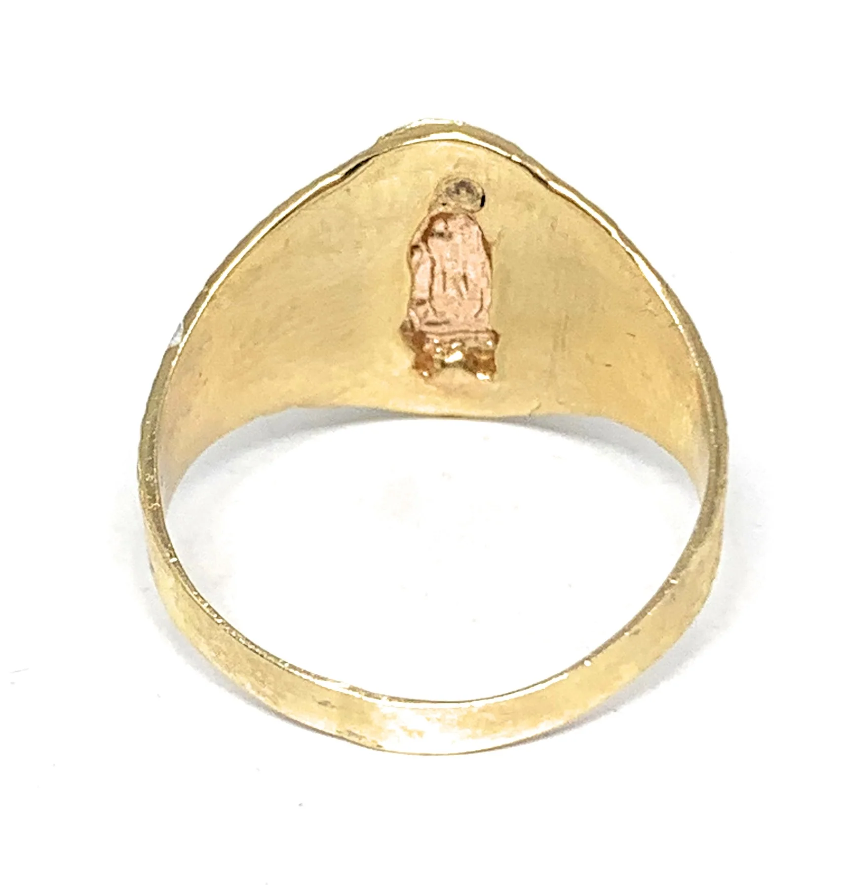 14k Solid Gold Yellow & Rose Gold Virrgin Mary Cross Ring - Image 3