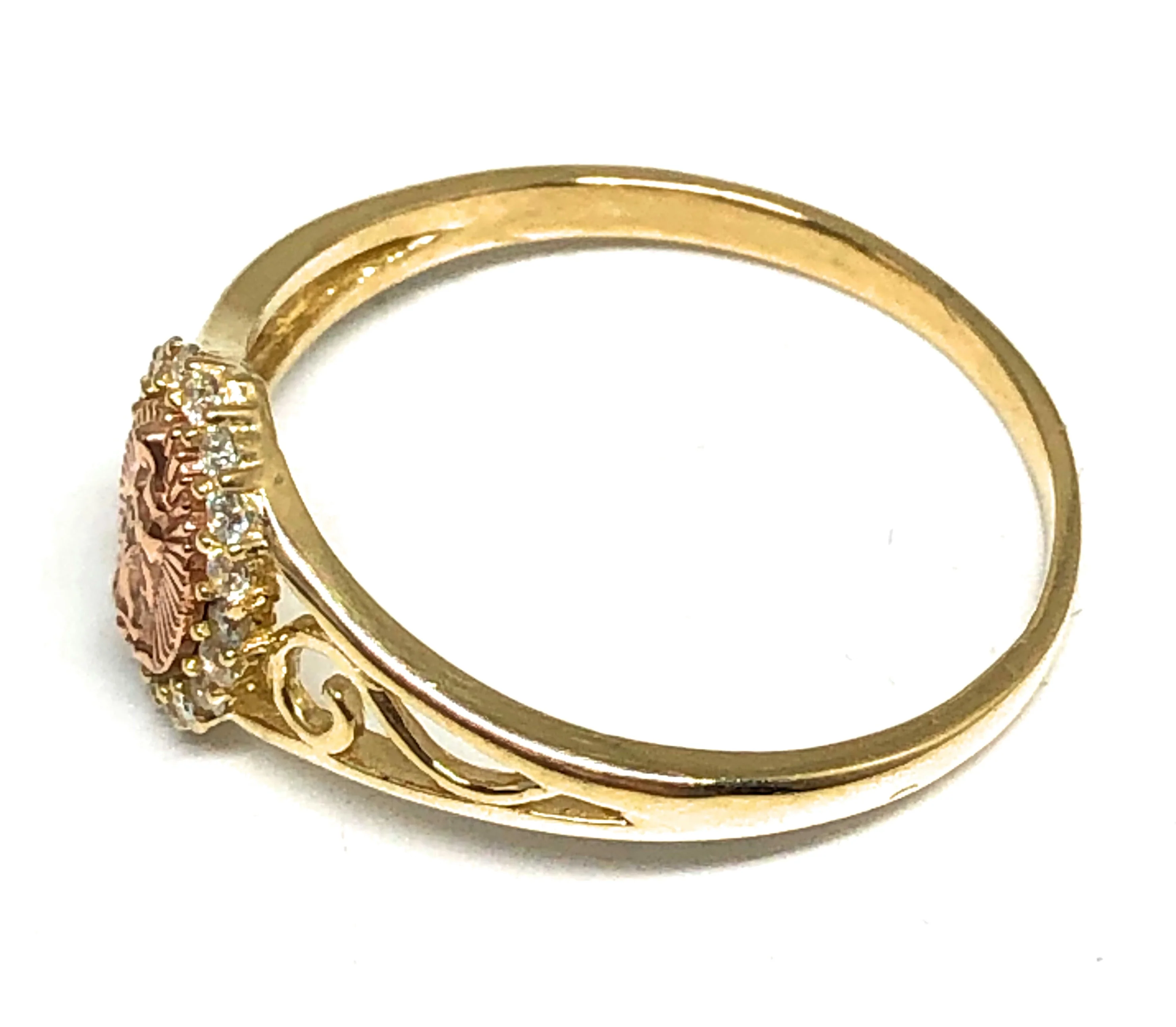 14k Solid Gold Yellow & Rose Gold Virrgin Mary CZ Ring - Image 2