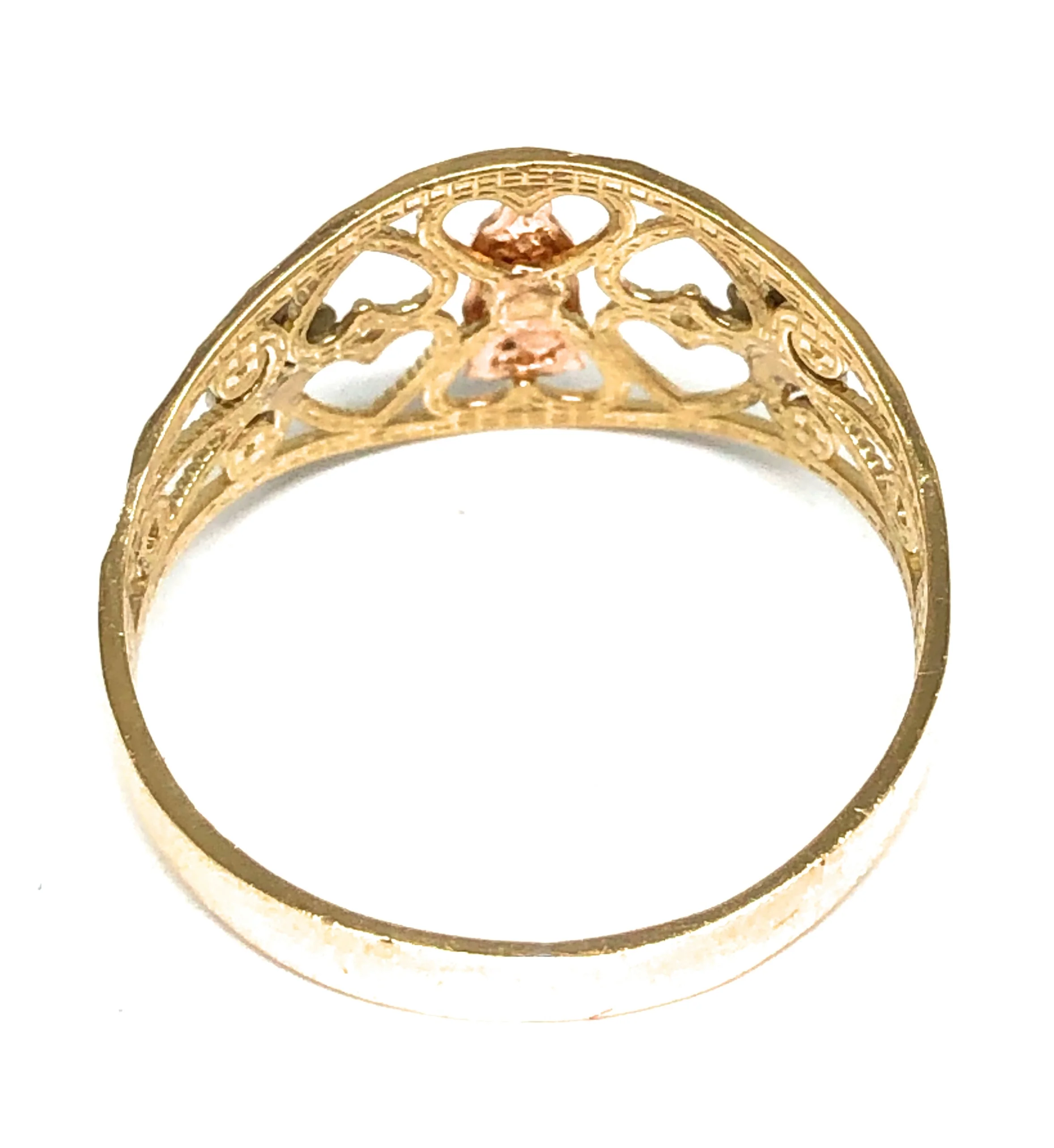 14k Solid Gold Tri-Color Virrgin Mary Heart & Flower Ring - Image 3
