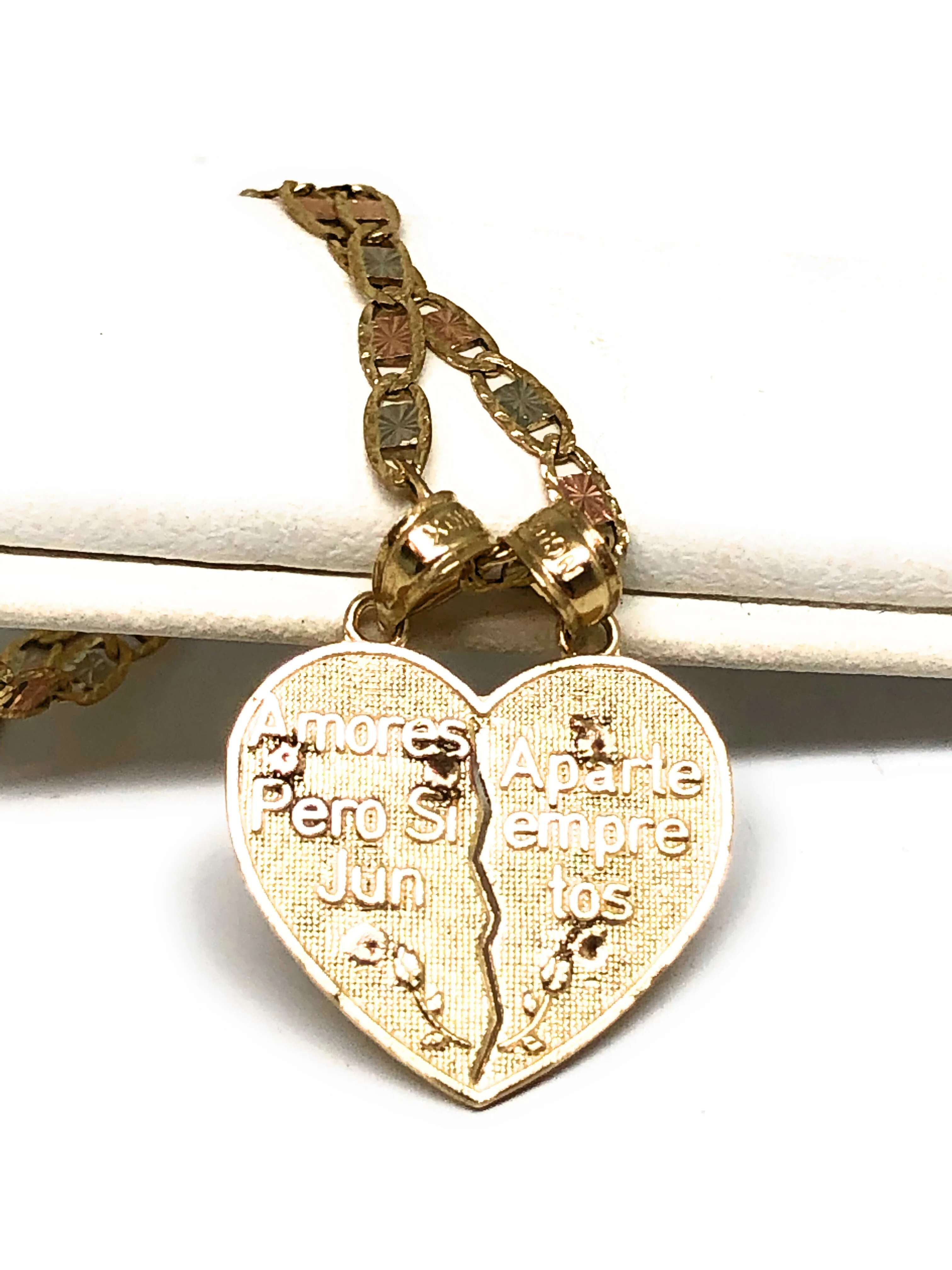 14k Solid Gold Yellow & Rose Gold Virrgin Mary "Te Amo" Heart Split Pendant (XS,SM) - Image 2