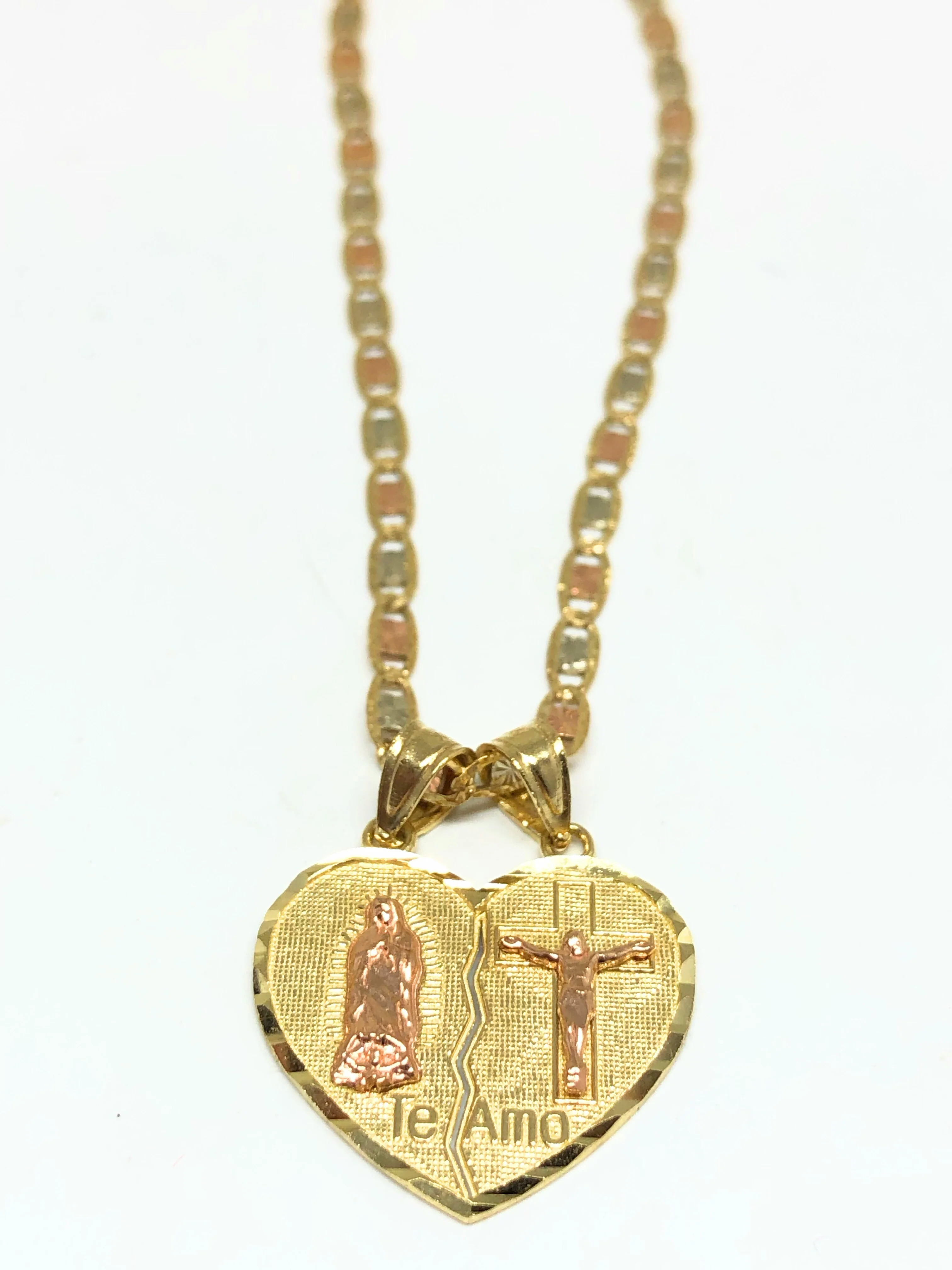 14k Solid Gold Yellow & Rose Gold Virrgin Mary "Te Amo" Heart Split Pendant (XS,SM) - Image 6