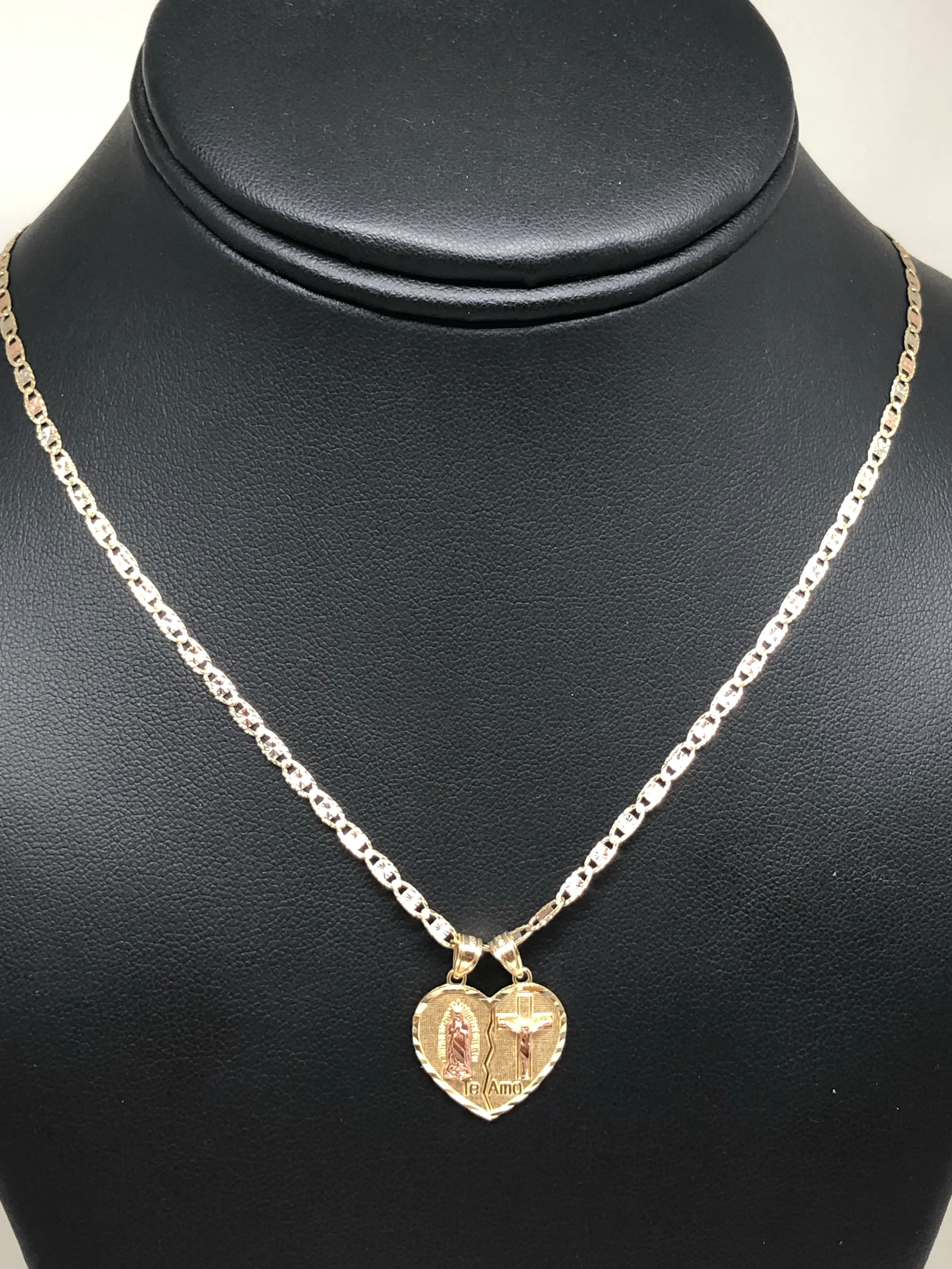 14k Solid Gold Yellow & Rose Gold Virrgin Mary "Te Amo" Heart Split Pendant (XS,SM) - Image 8