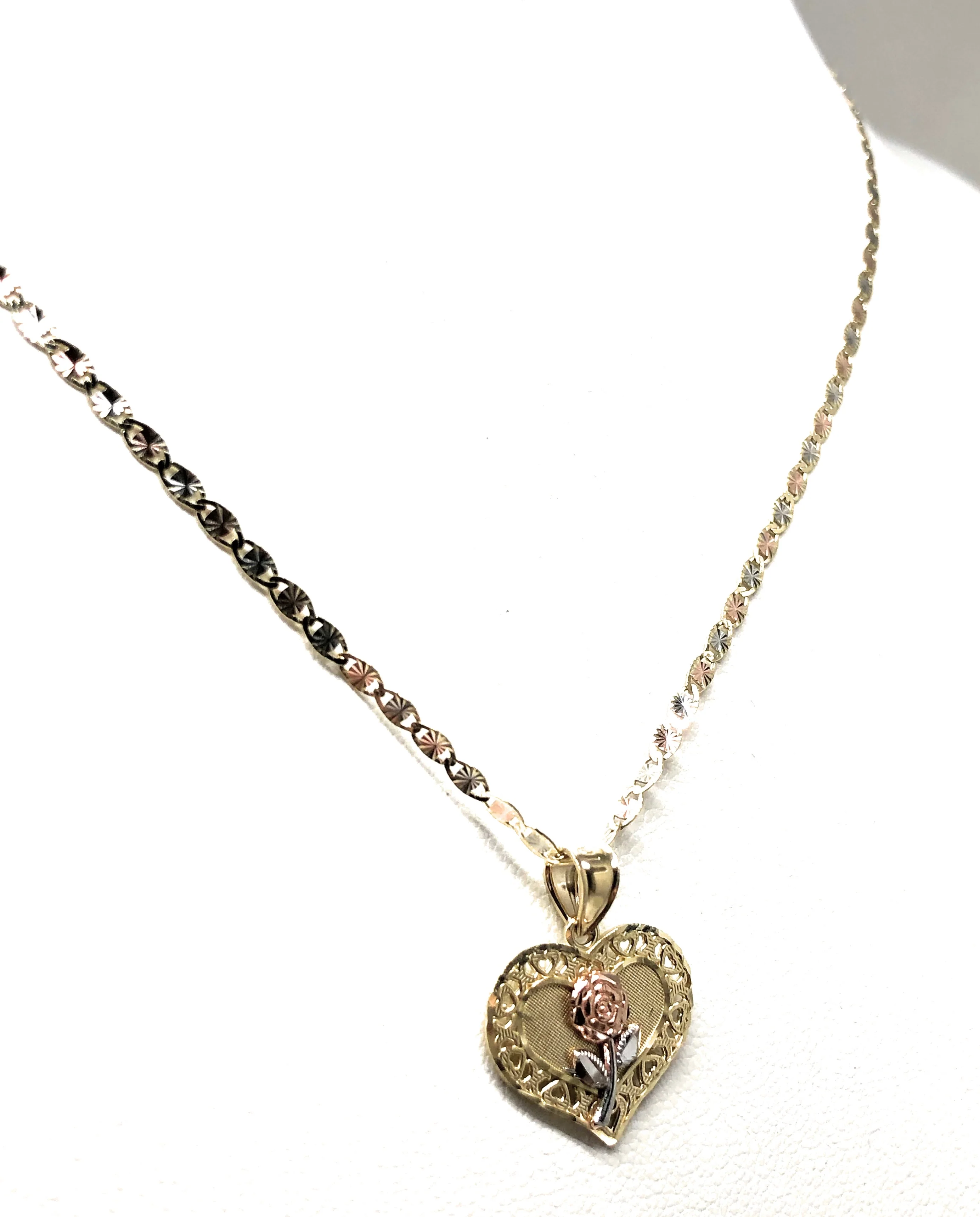 14k Solid Gold Yellow & Rose Heart Pendant Necklace Valentina Chain - Image 6