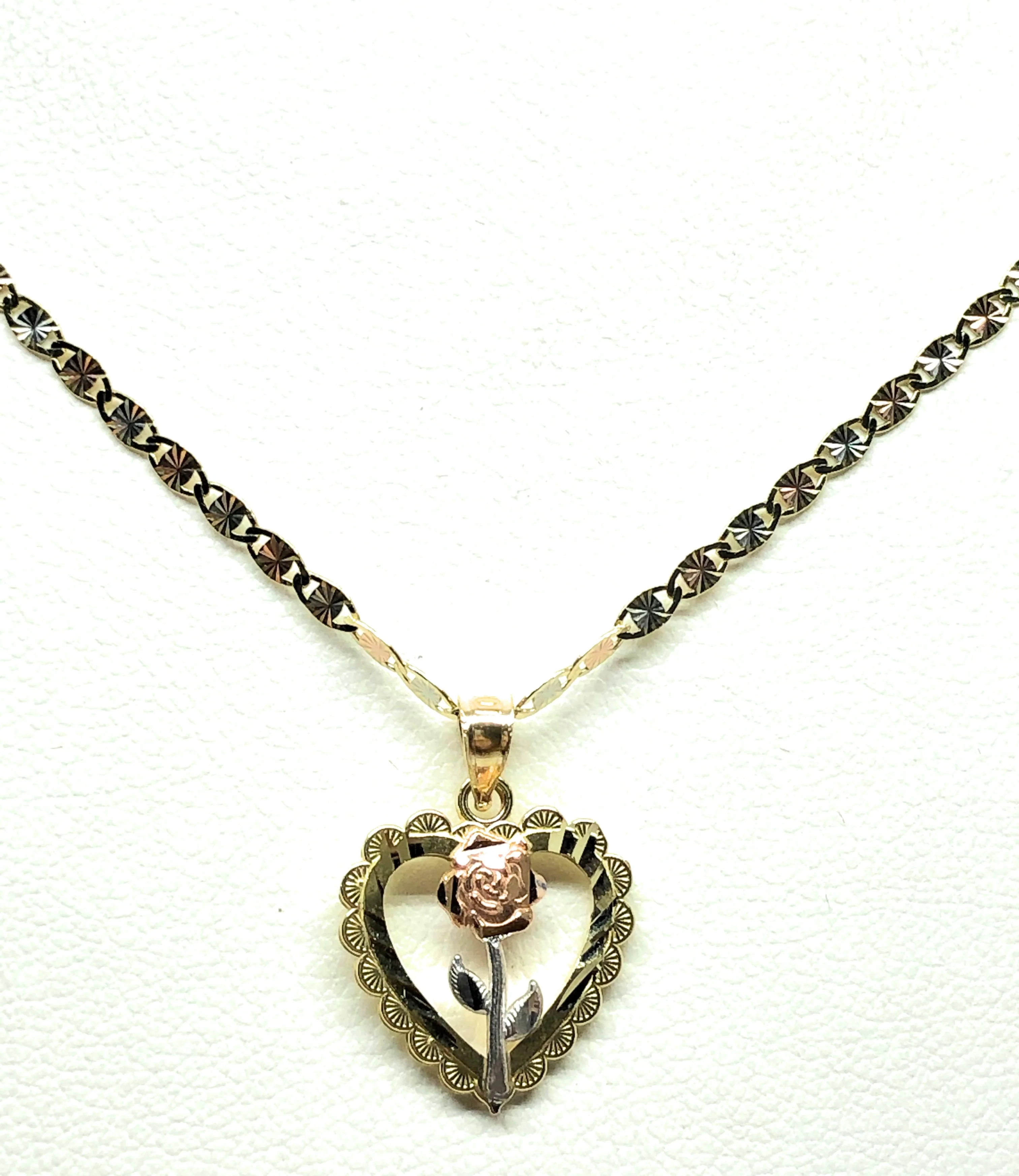 14k Solid Gold Yellow & Rose Heart Pendant Necklace Valentina Chain - Image 4