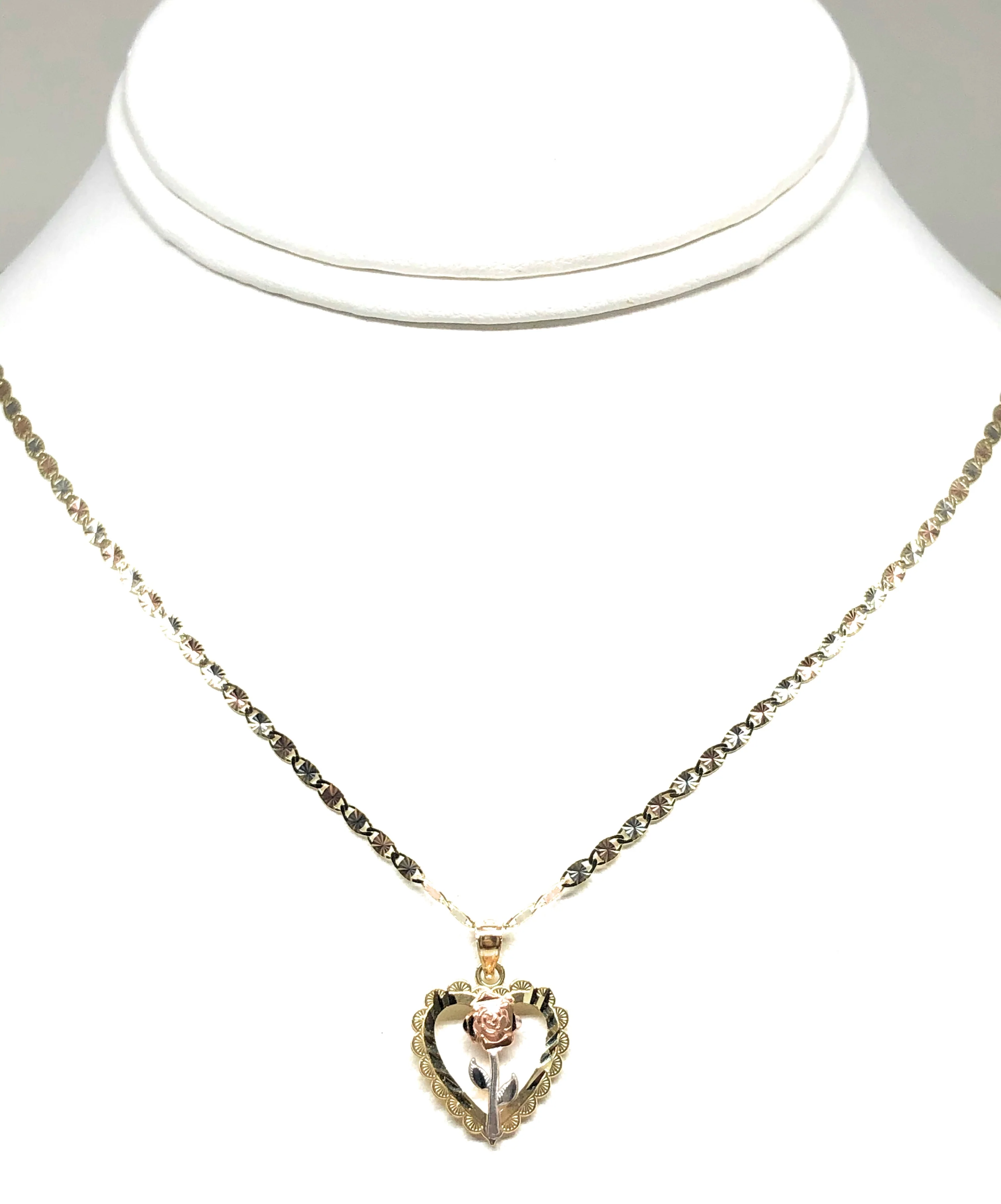 14k Solid Gold Yellow & Rose Heart Pendant Necklace Valentina Chain - Image 5