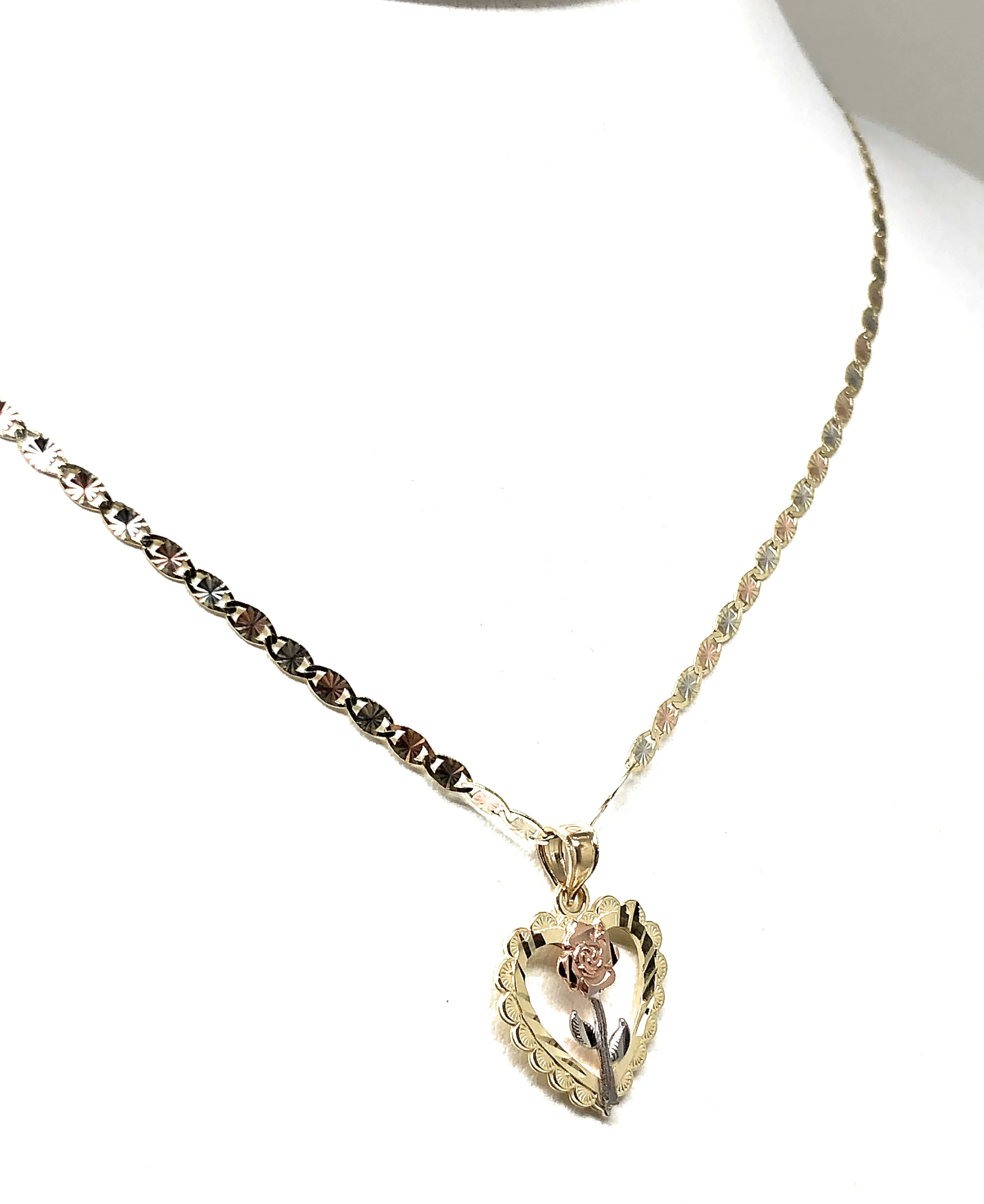 14k Solid Gold Yellow & Rose Heart Pendant Necklace Valentina Chain - Image 6