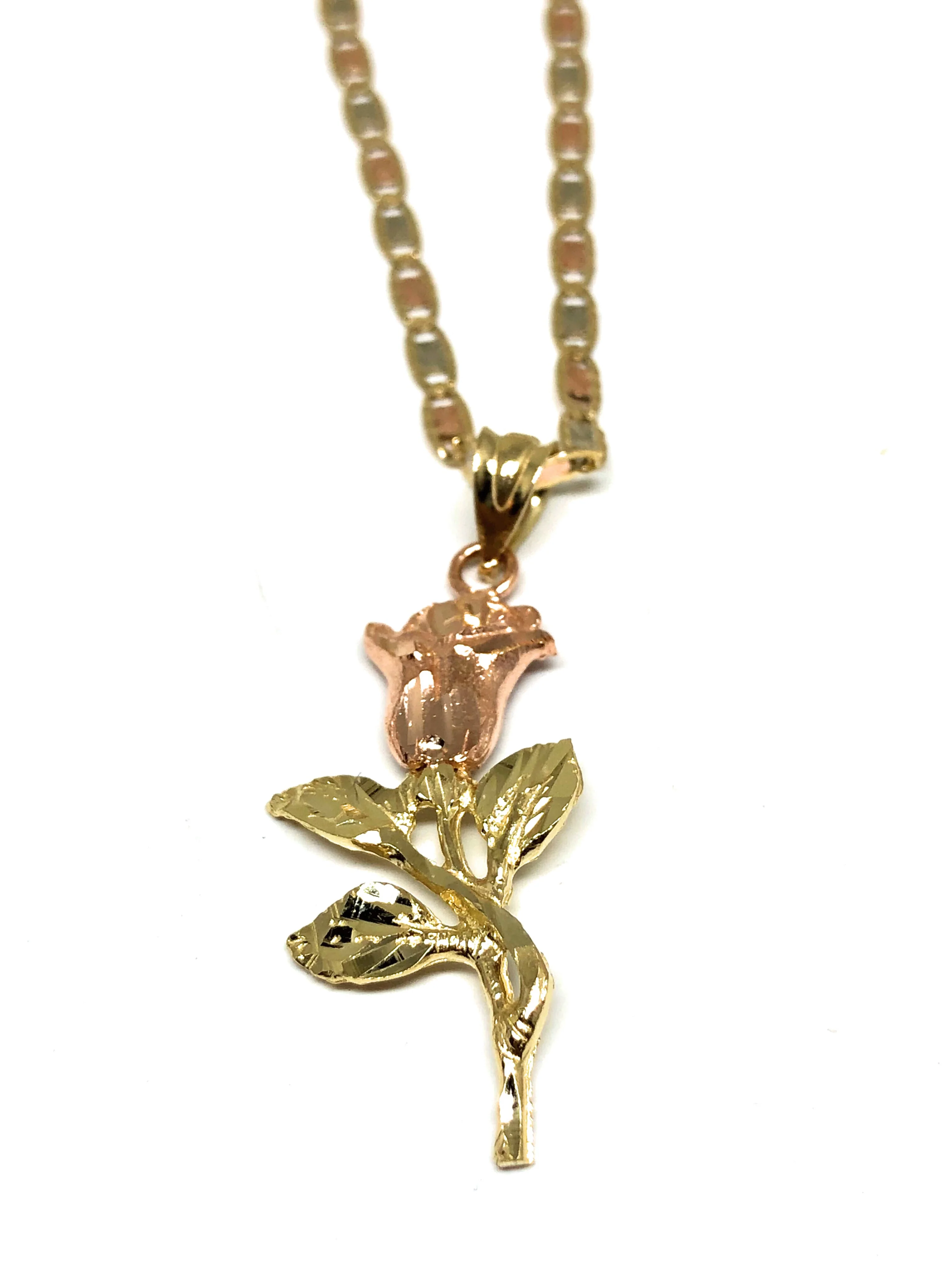 14k Solid Gold Yellow & Rose Pendant Necklace Tri-Color Valentina Chain - Image 4