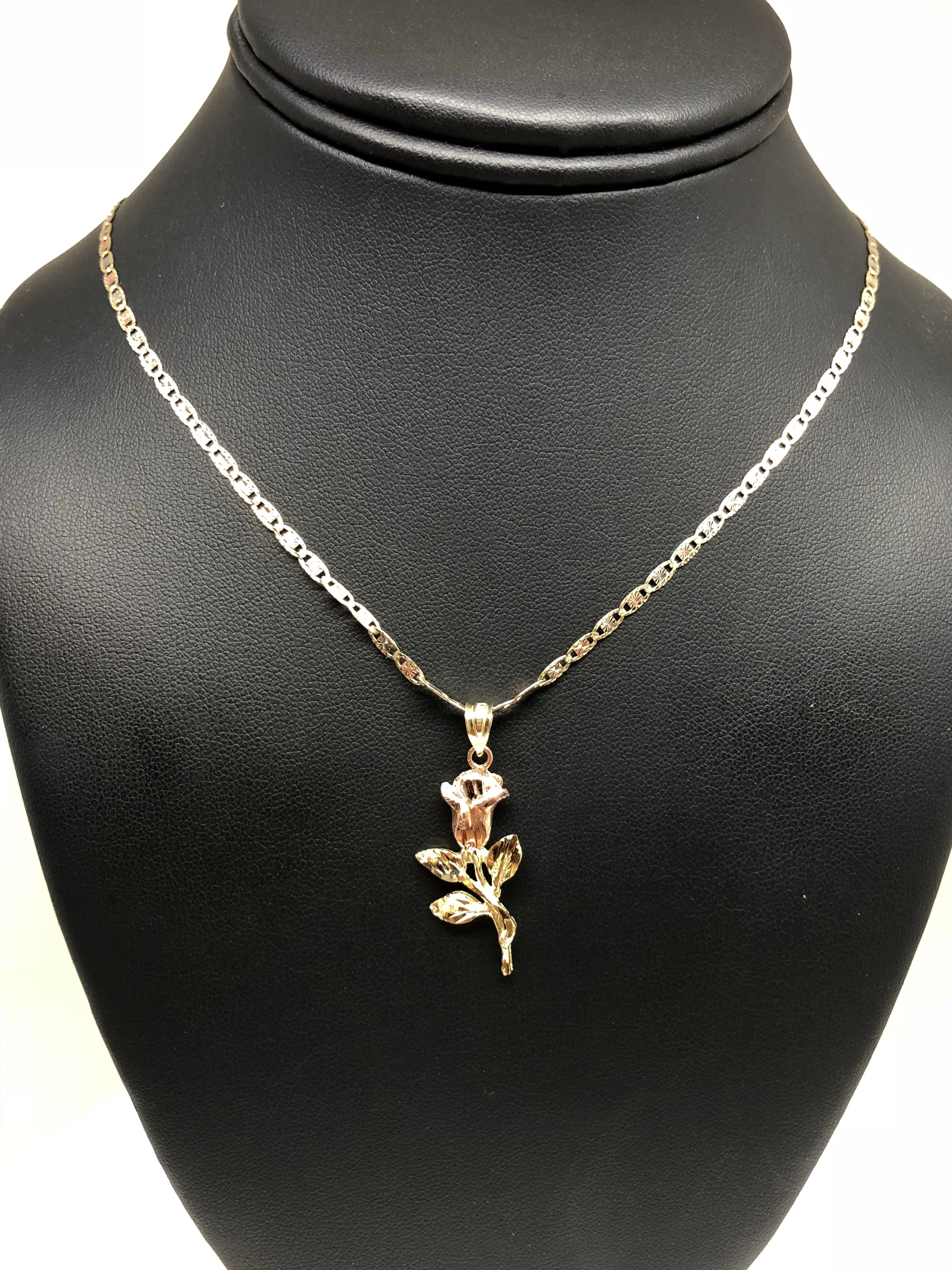 14k Solid Gold Yellow & Rose Pendant Necklace Tri-Color Valentina Chain - Image 6
