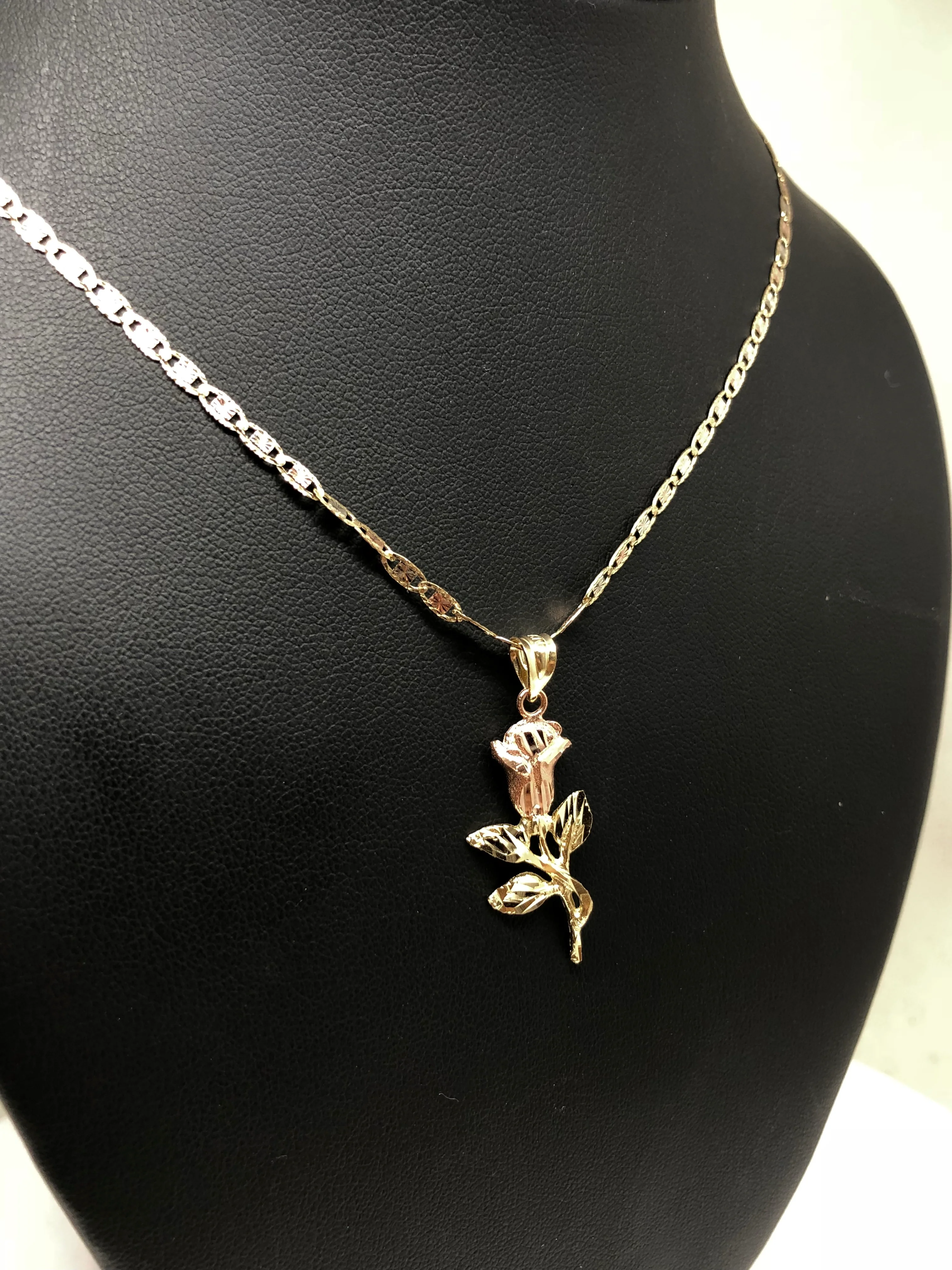 14k Solid Gold Yellow & Rose Pendant Necklace Tri-Color Valentina Chain - Image 7