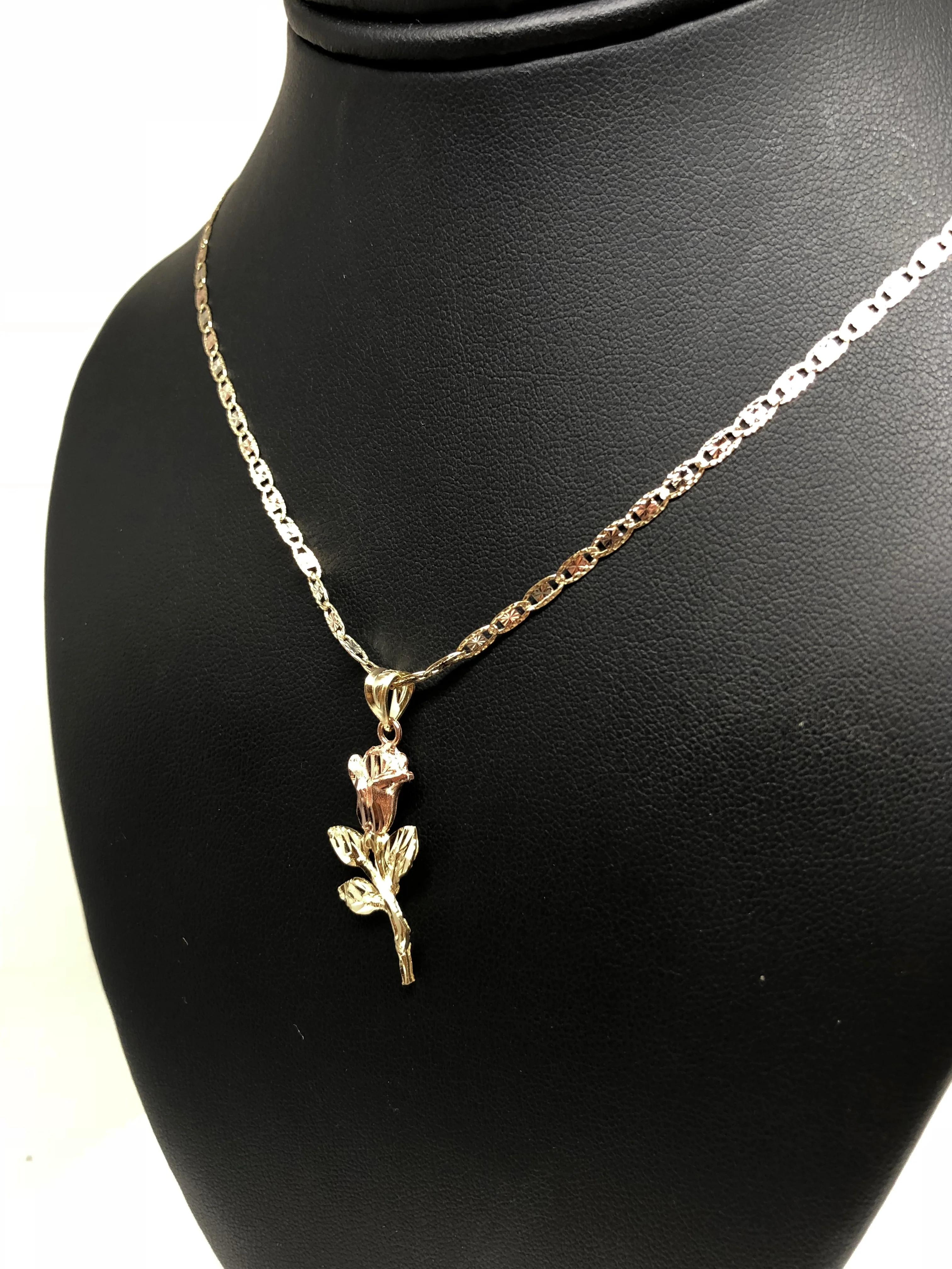14k Solid Gold Yellow & Rose Pendant Necklace Tri-Color Valentina Chain - Image 8