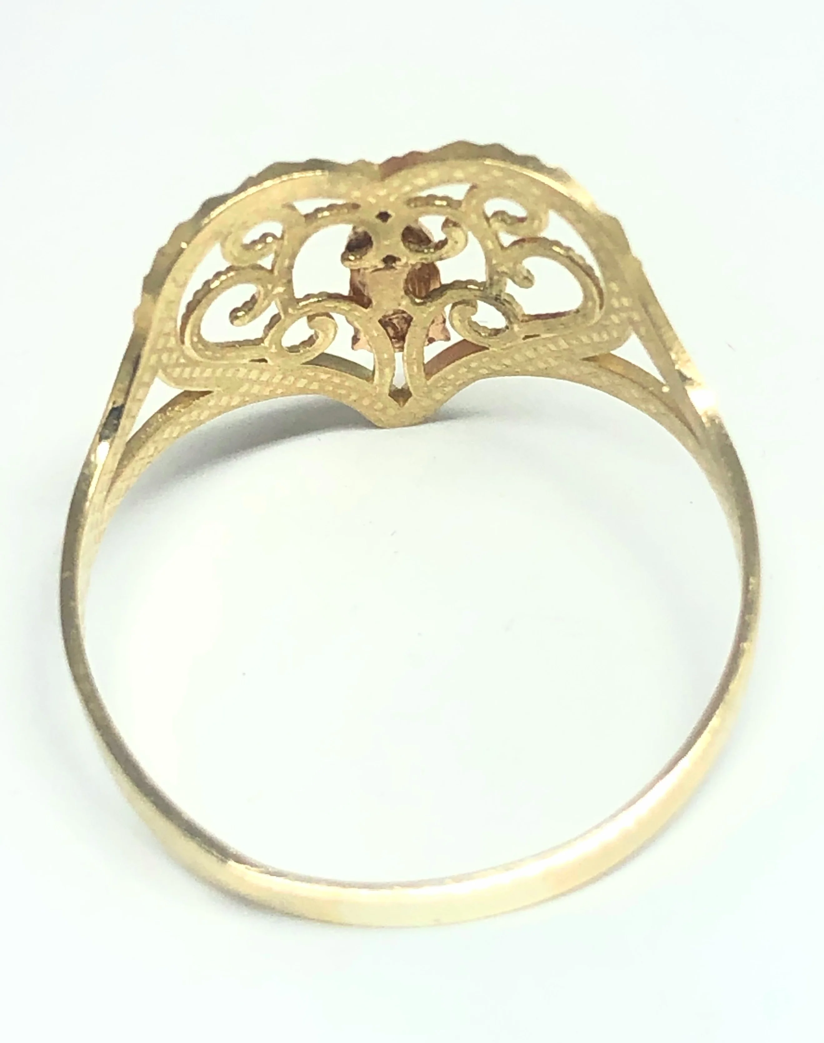 14k Solid Gold Yellow & Rose Virrgin Mary Filigran Heart Ring (FC 177) - Image 3