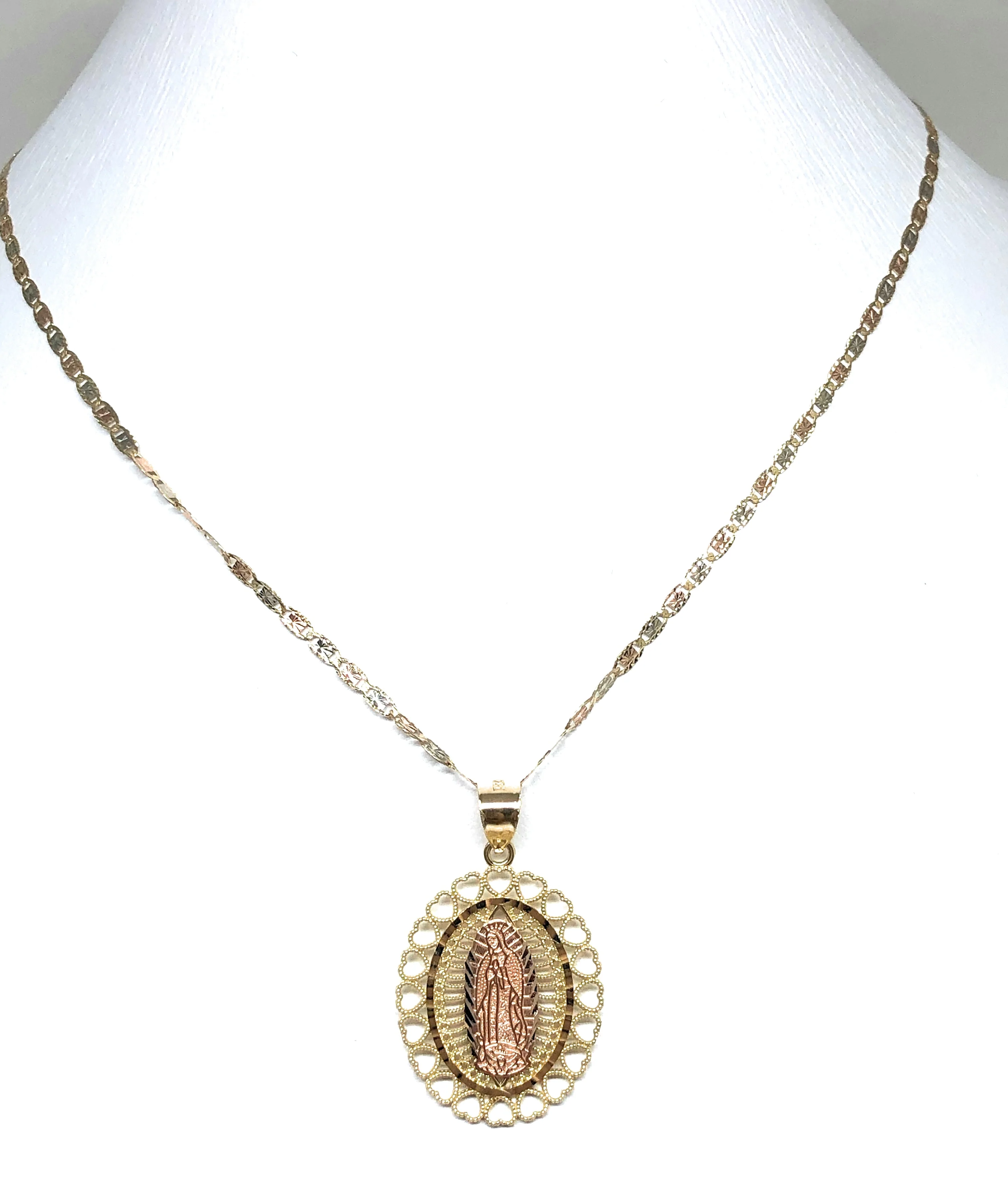14k Solid Gold Yellow & Rose Virrgin Mary Hearts Pendant Virrgen Guadalupe Necklace - Image 4