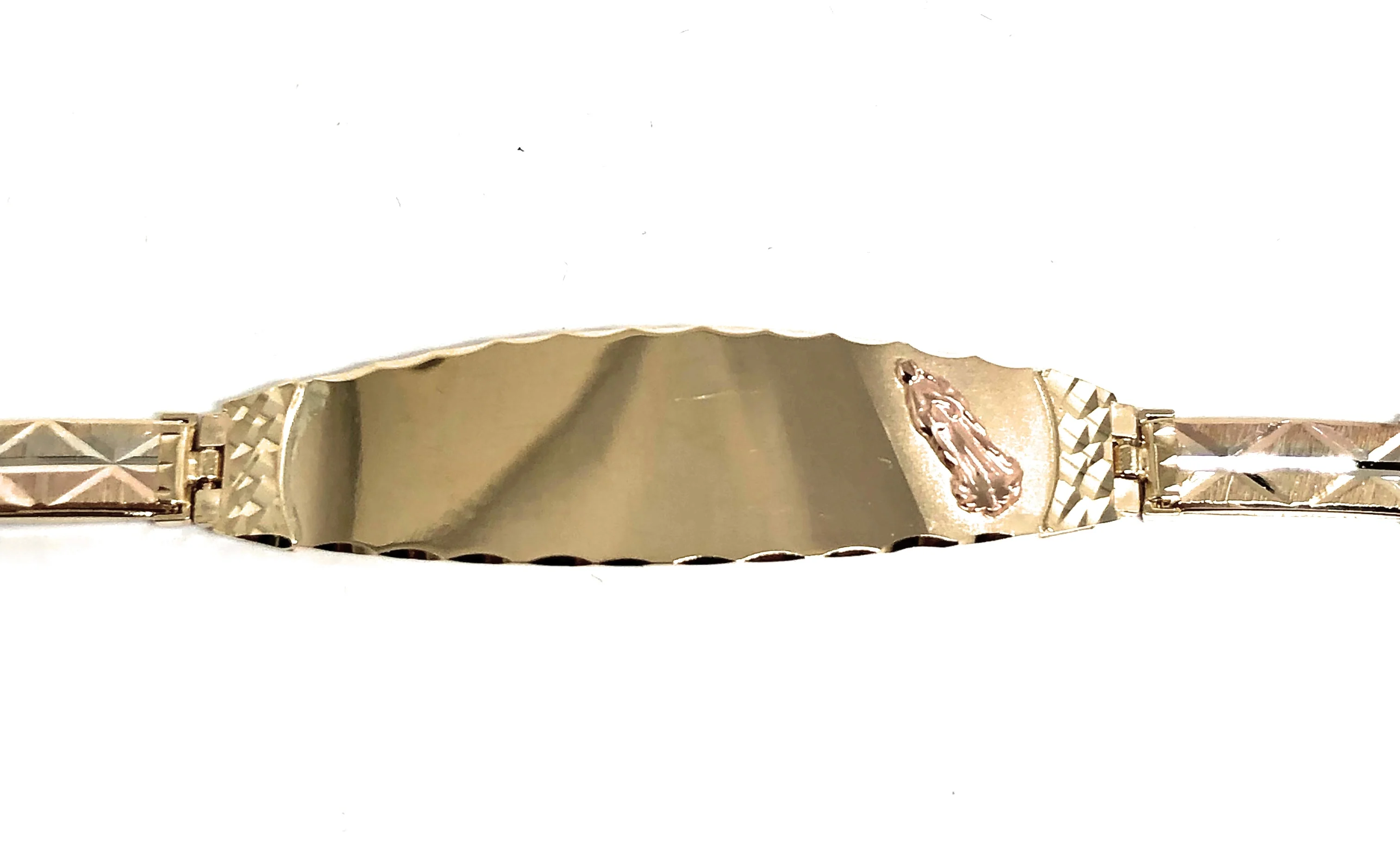 14k Solid Gold Yellow & Rose Virrgin Mary ID Brracelet 7.2 inch Virrgen Guadalupe (Free engraving) - Image 2