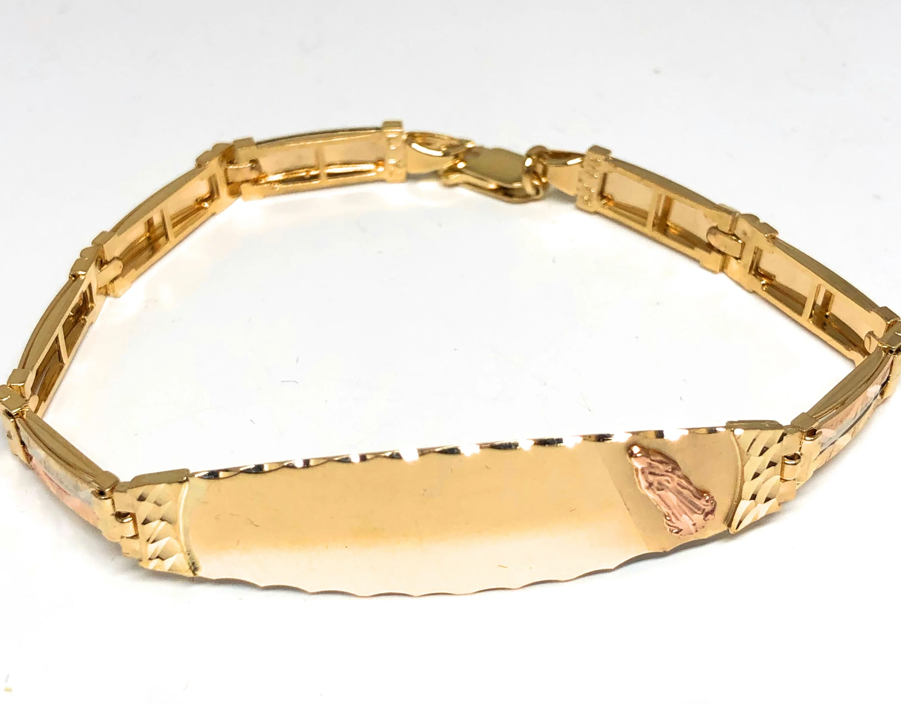 14k Solid Gold Yellow & Rose Virrgin Mary ID Brracelet 7.2 inch Virrgen Guadalupe (Free engraving) - Image 5