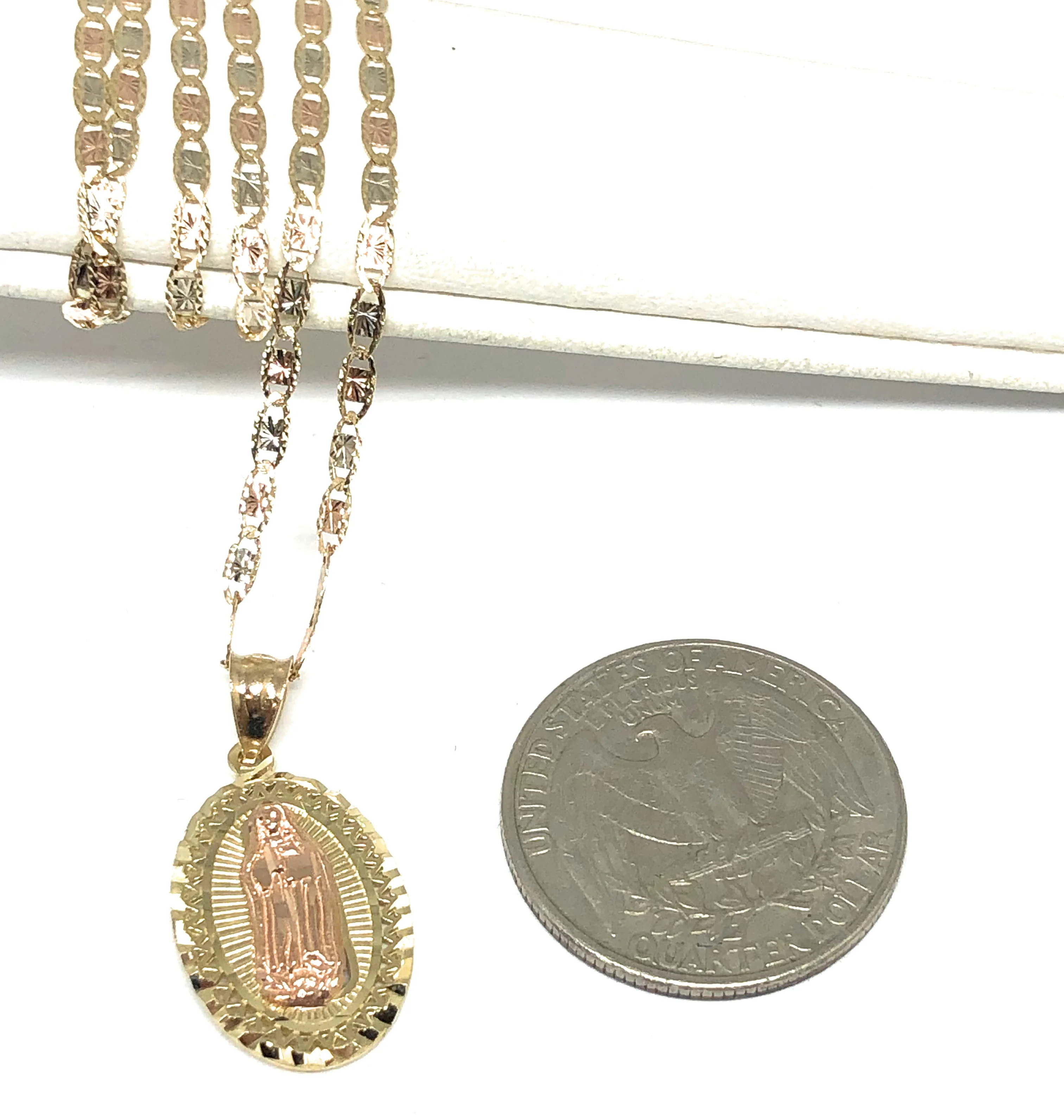 14k Solid Gold Yellow & Rose Virrgin Mary Pendant Virrgen Guadalupe Necklace - Image 2