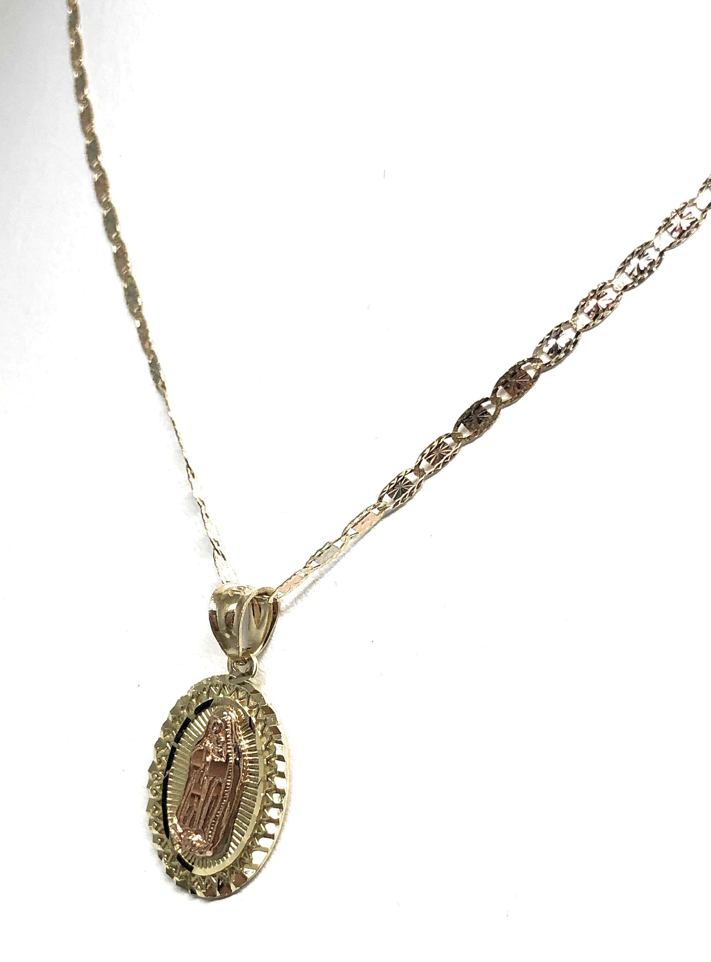 14k Solid Gold Yellow & Rose Virrgin Mary Pendant Virrgen Guadalupe Necklace - Image 4