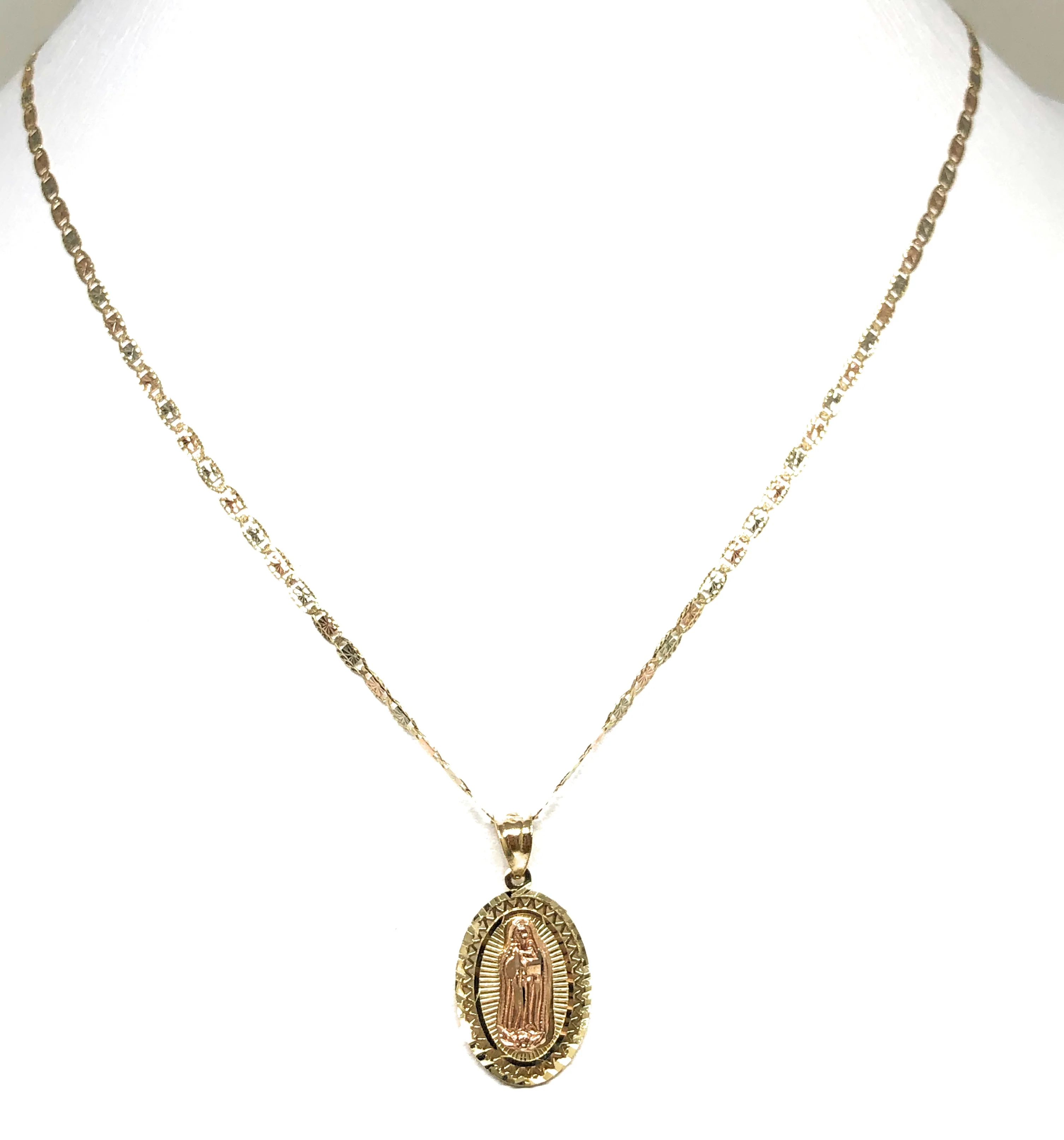 14k Solid Gold Yellow & Rose Virrgin Mary Pendant Virrgen Guadalupe Necklace - Image 5