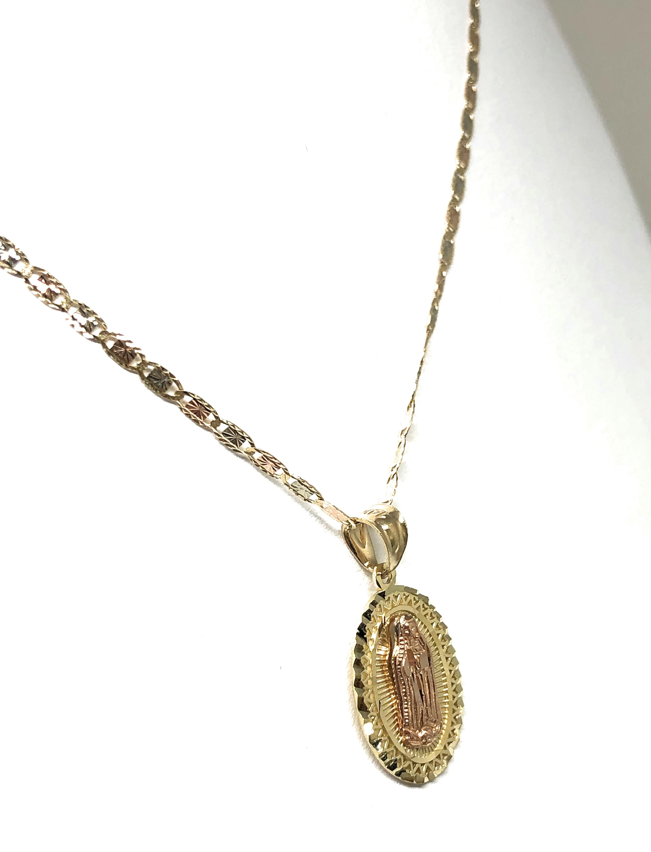 14k Solid Gold Yellow & Rose Virrgin Mary Pendant Virrgen Guadalupe Necklace - Image 6