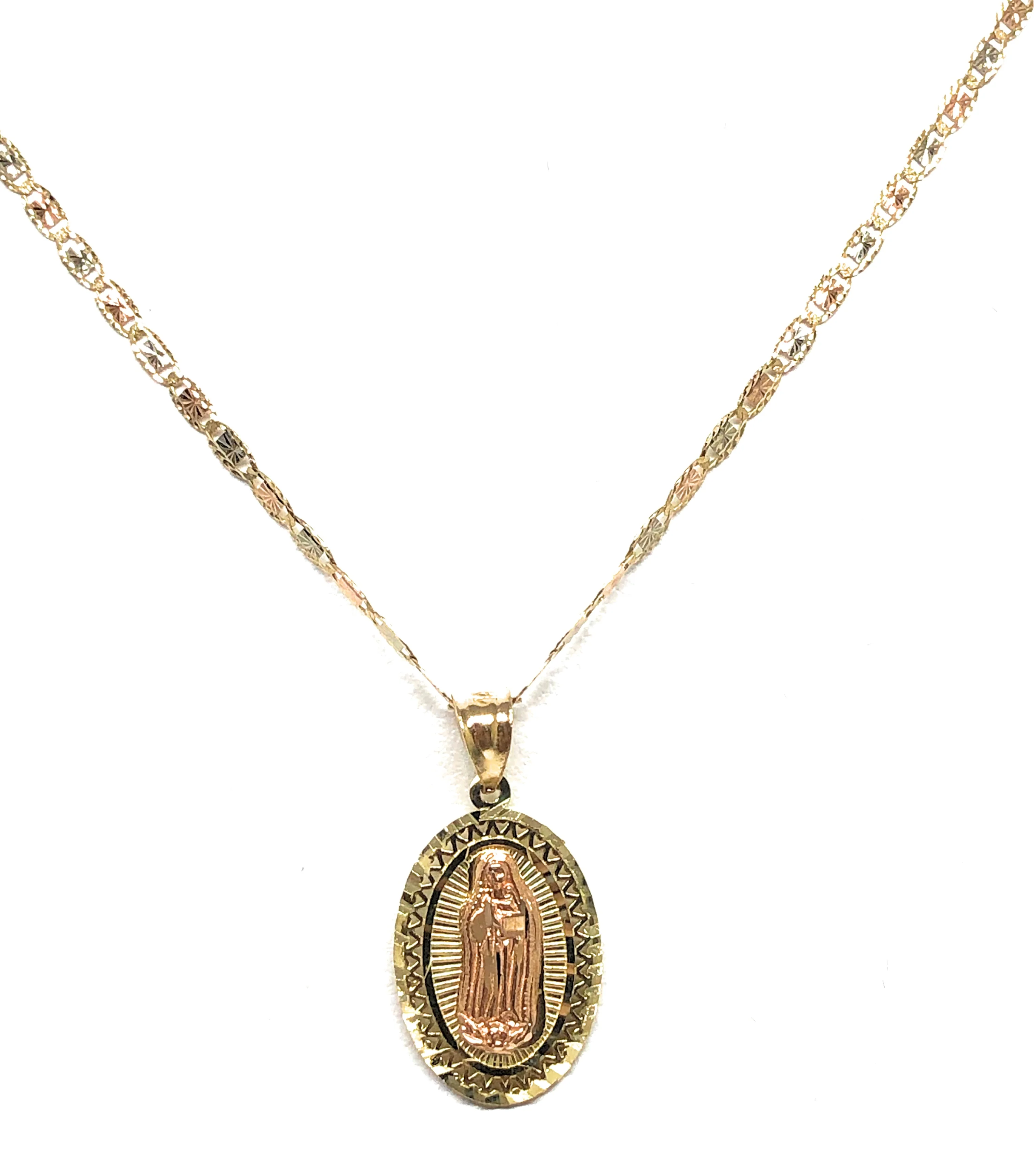 14k Solid Gold Yellow & Rose Virrgin Mary Pendant Virrgen Guadalupe Necklace - Image 7