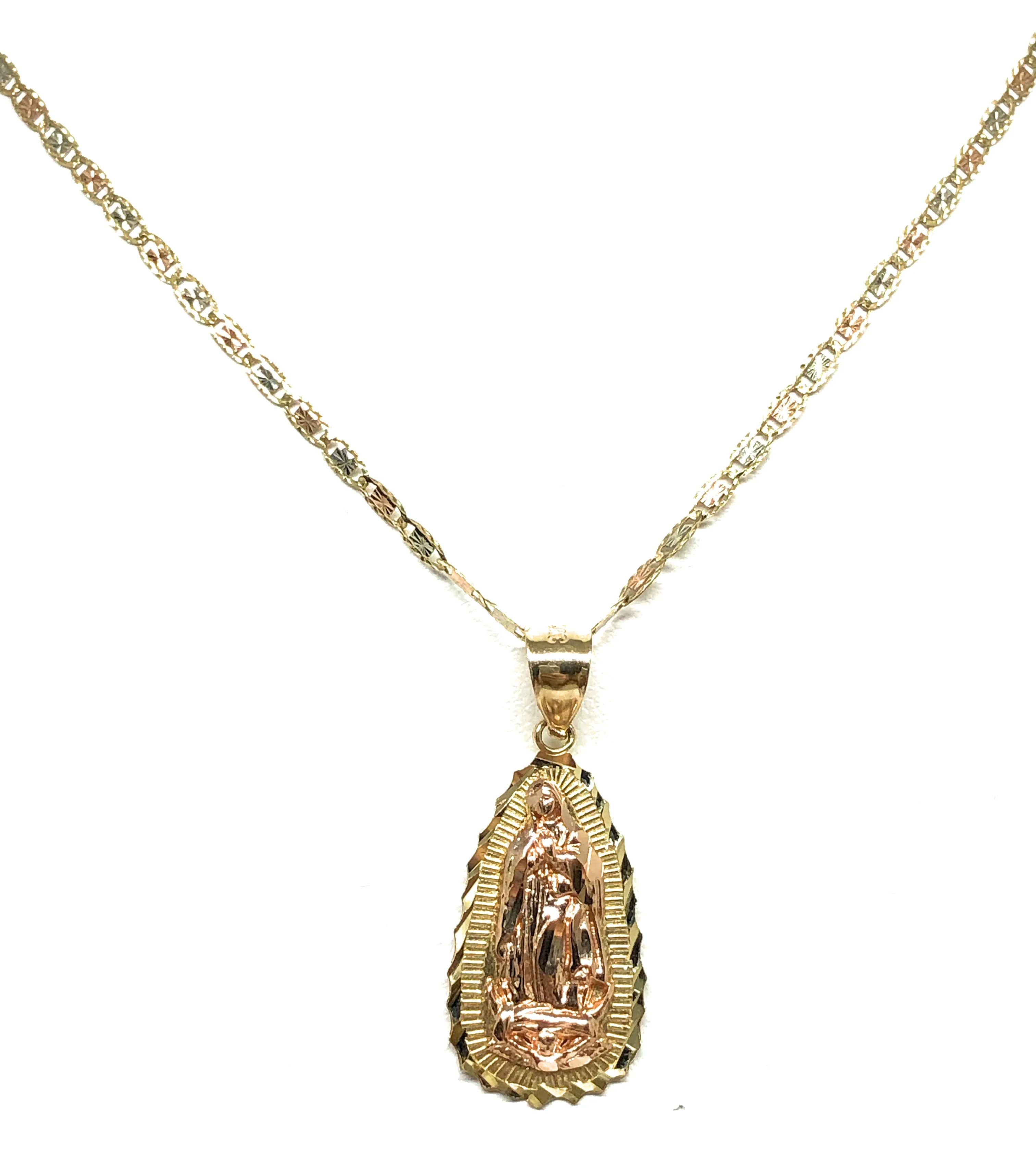 14k Solid Gold Yellow & Rose Virrgin Mary Pendant Virrgen Guadalupe Valentina Chain - Image 4