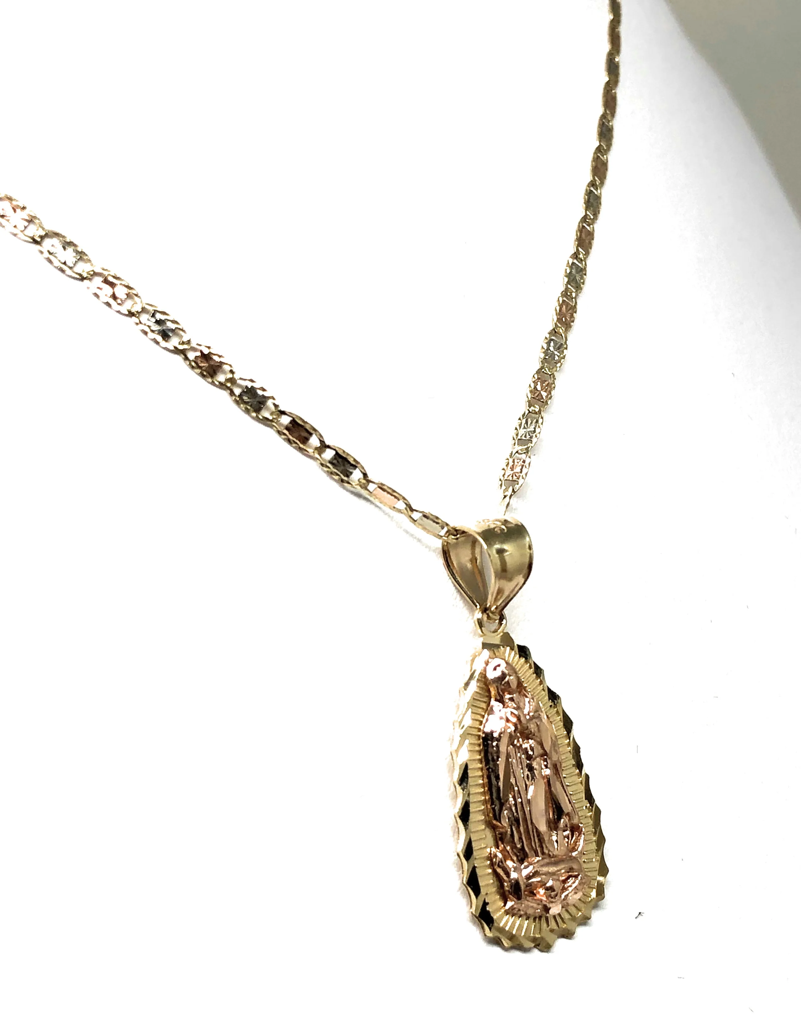 14k Solid Gold Yellow & Rose Virrgin Mary Pendant Virrgen Guadalupe Valentina Chain - Image 6