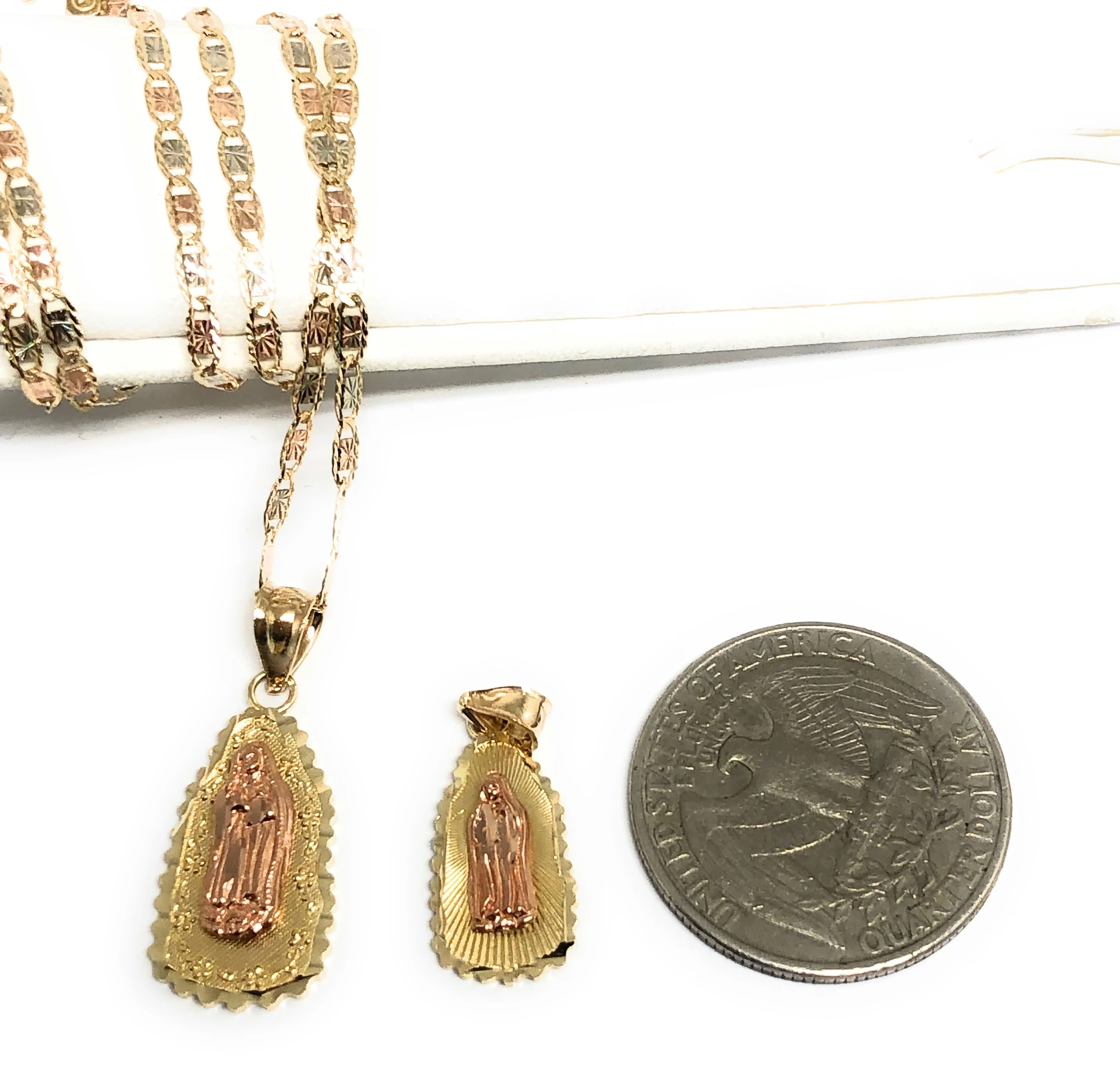 14k Solid Gold Yellow & Rose Virrgin Mary Pendant Virrgen Guadalupe Necklace (MED, SM) - Image 2