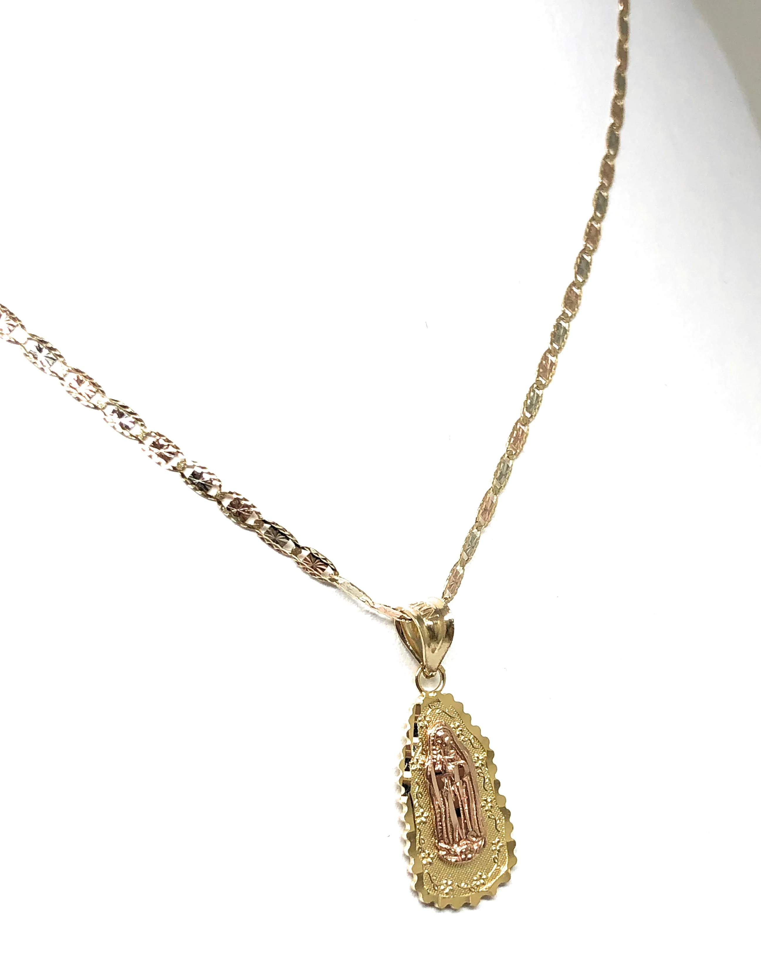 14k Solid Gold Yellow & Rose Virrgin Mary Pendant Virrgen Guadalupe Necklace (MED, SM) - Image 4