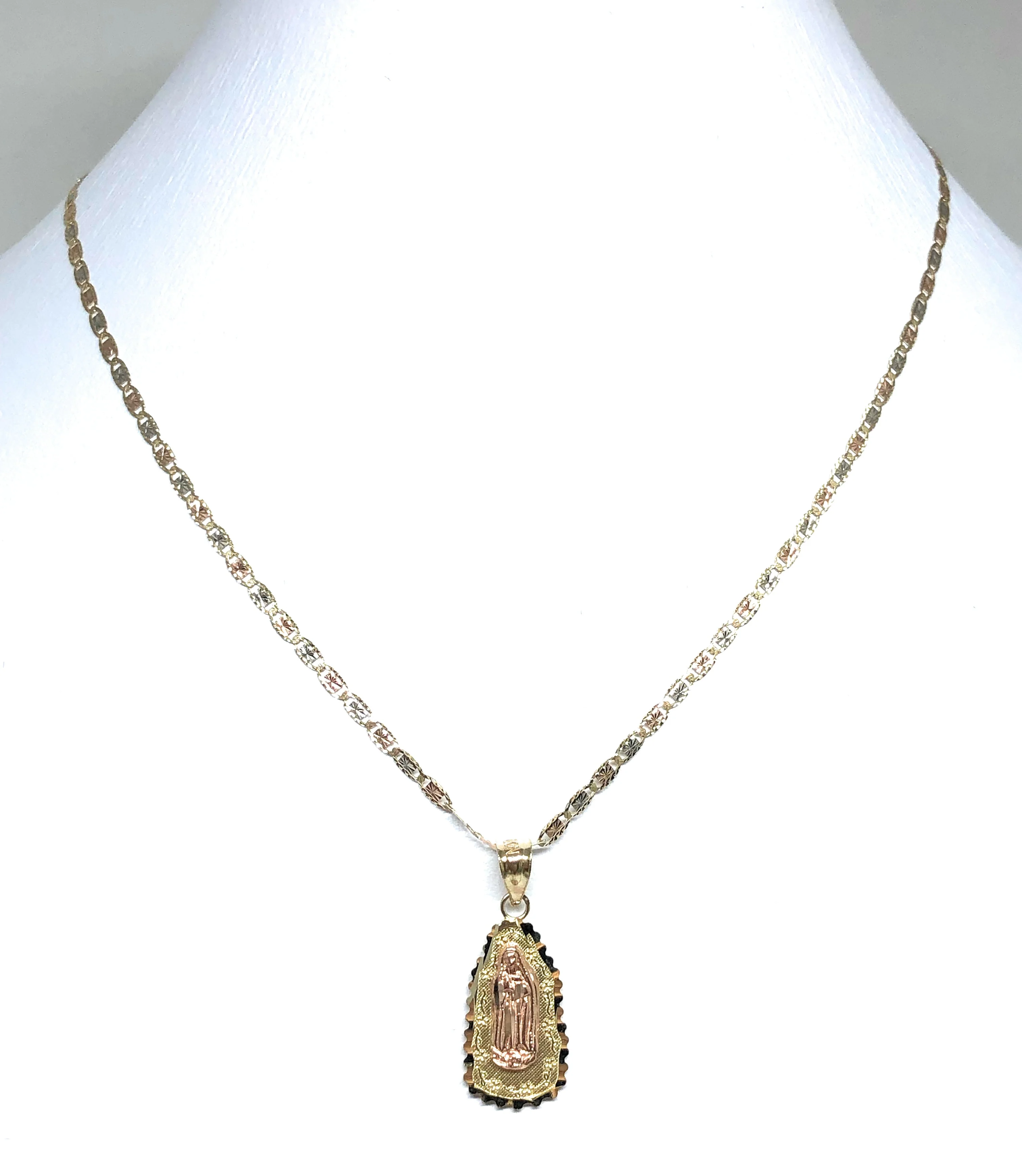 14k Solid Gold Yellow & Rose Virrgin Mary Pendant Virrgen Guadalupe Necklace (MED, SM) - Image 6